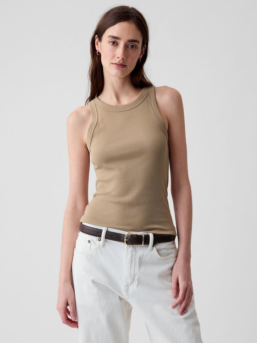 Ribbed tank top with halter neck_0