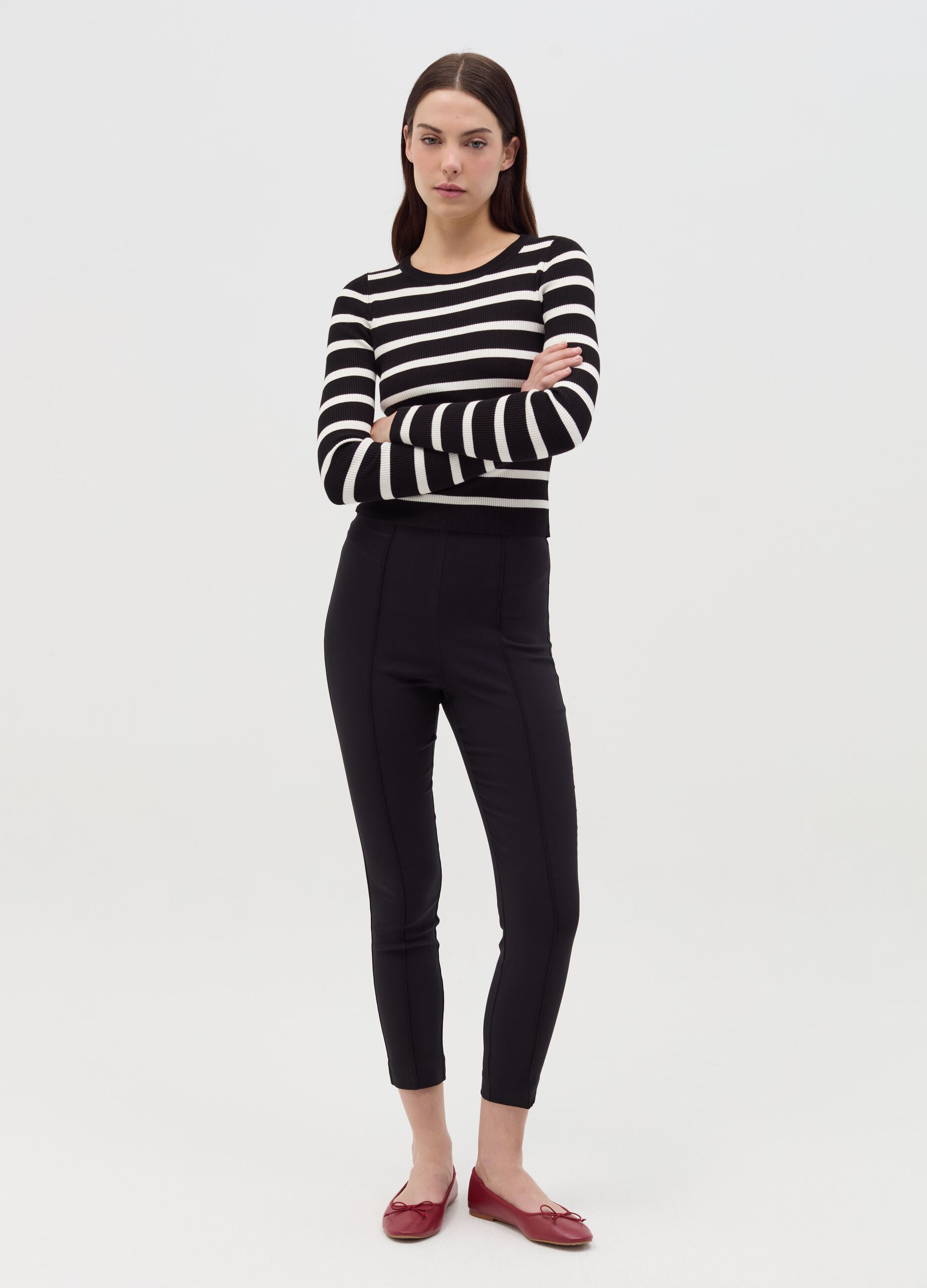 Ribbed top with striped pattern
