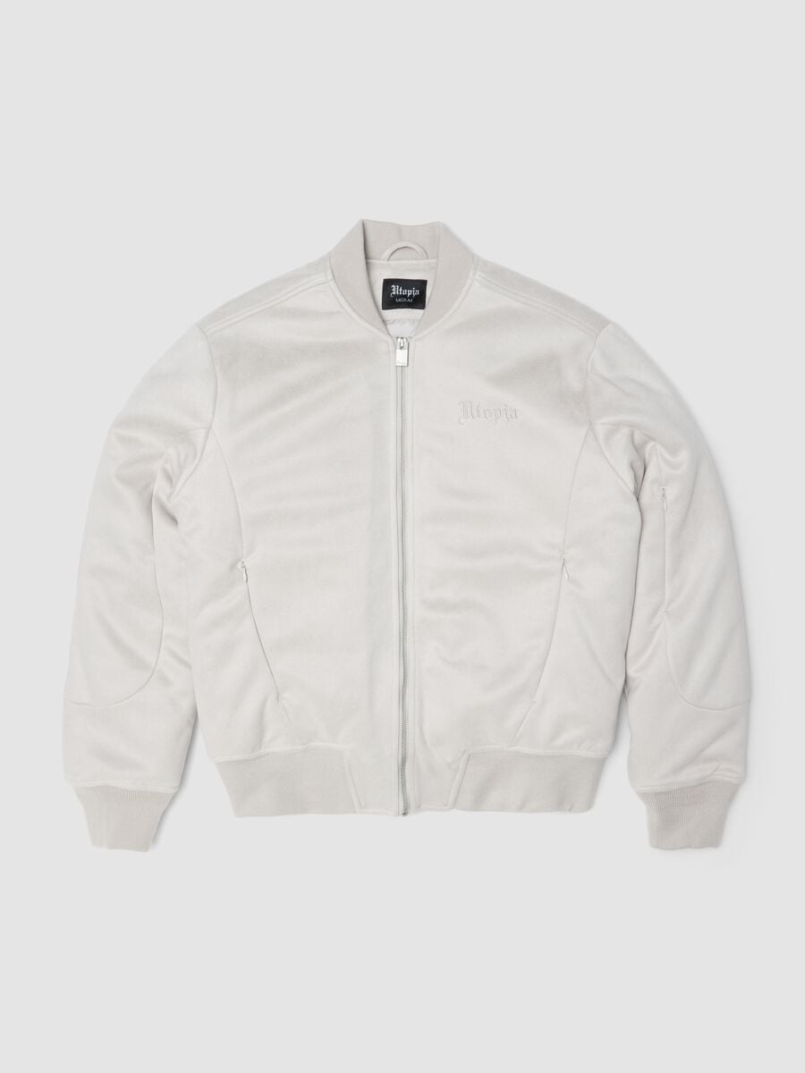 Faux Suede Bomber Jacket Light Beige_0