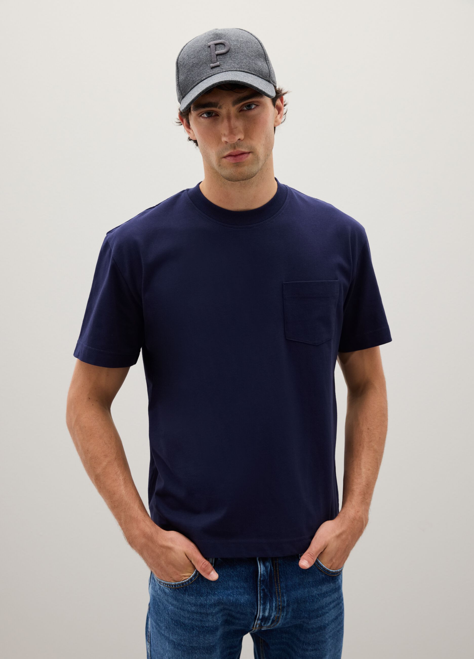 Pure cotton blue T-shirt regular fit