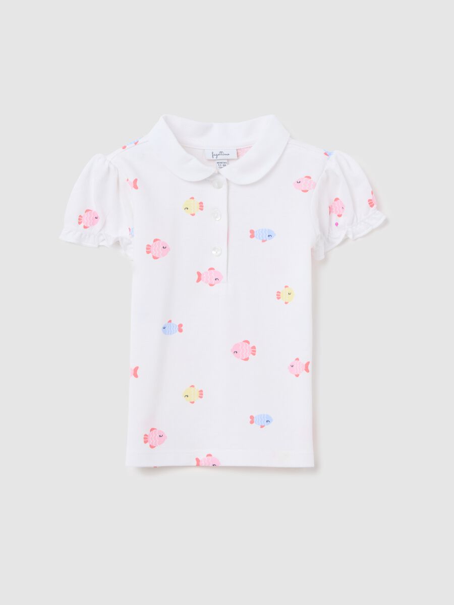White Polo with Colourful Fish in Cotton_0