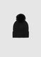 Black knitted beanie hat with pompom_0
