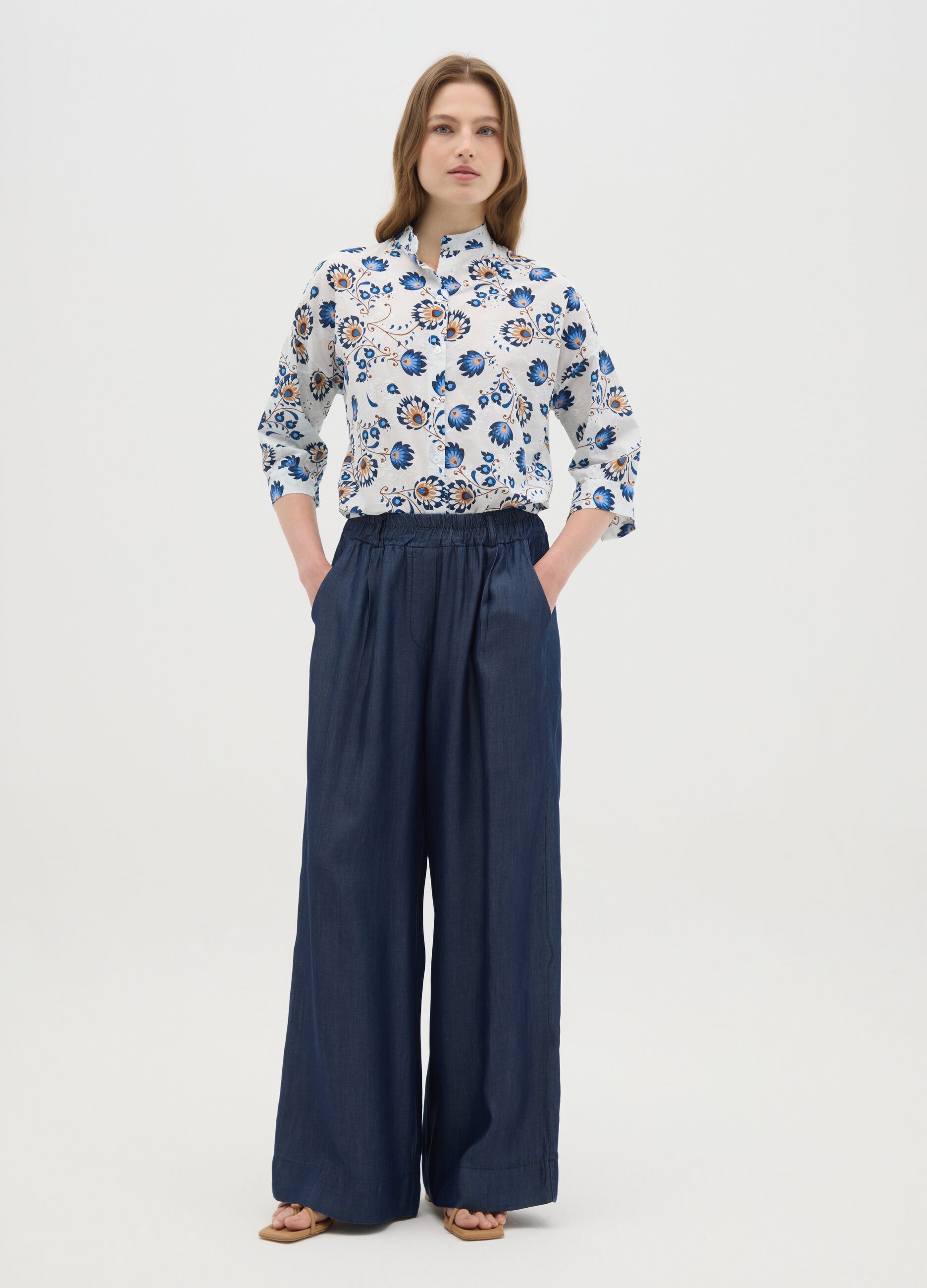 Multicolour regular fit women's shirt in pure cotton