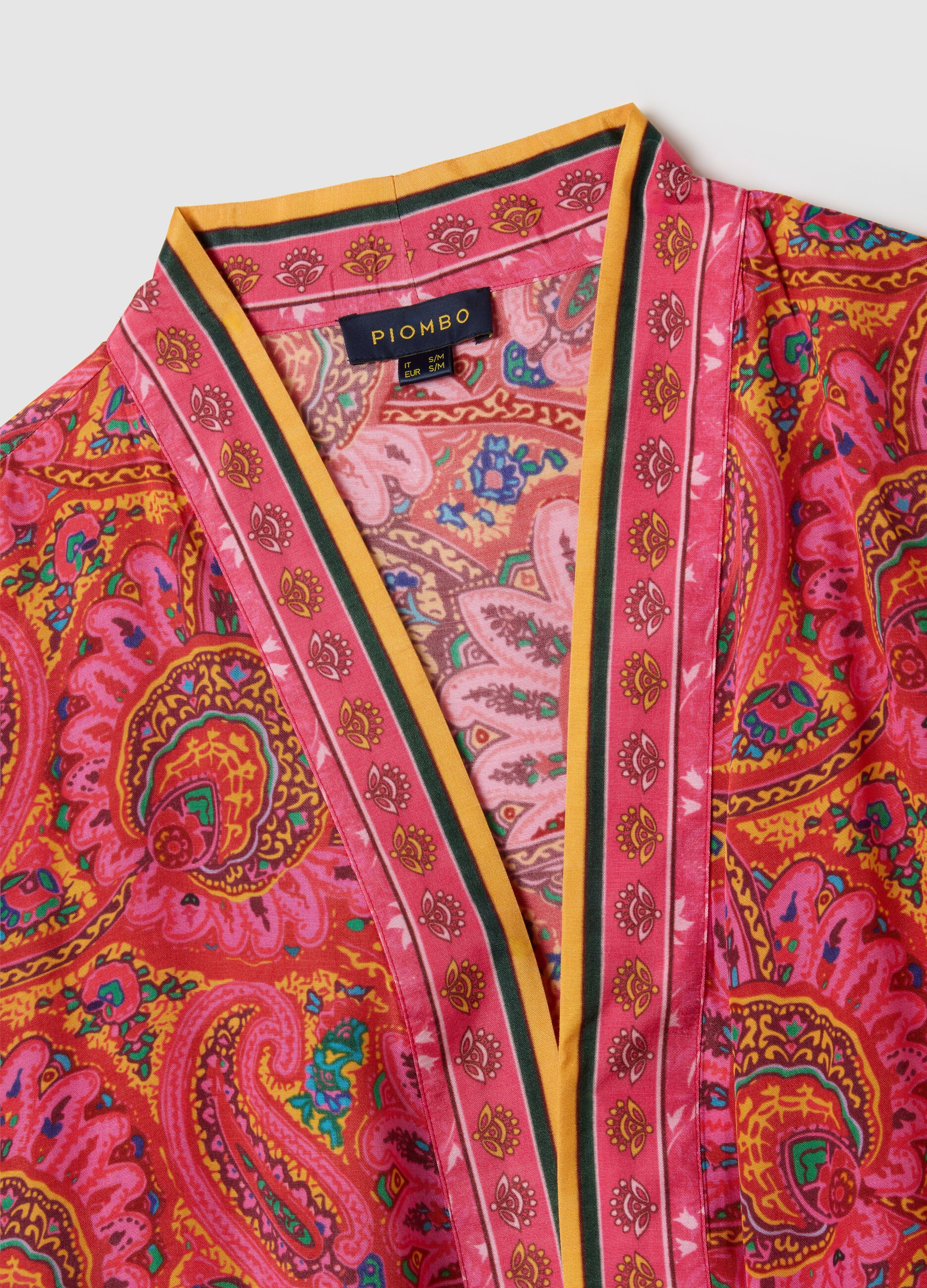 Women's long multicolour pure viscose kimono