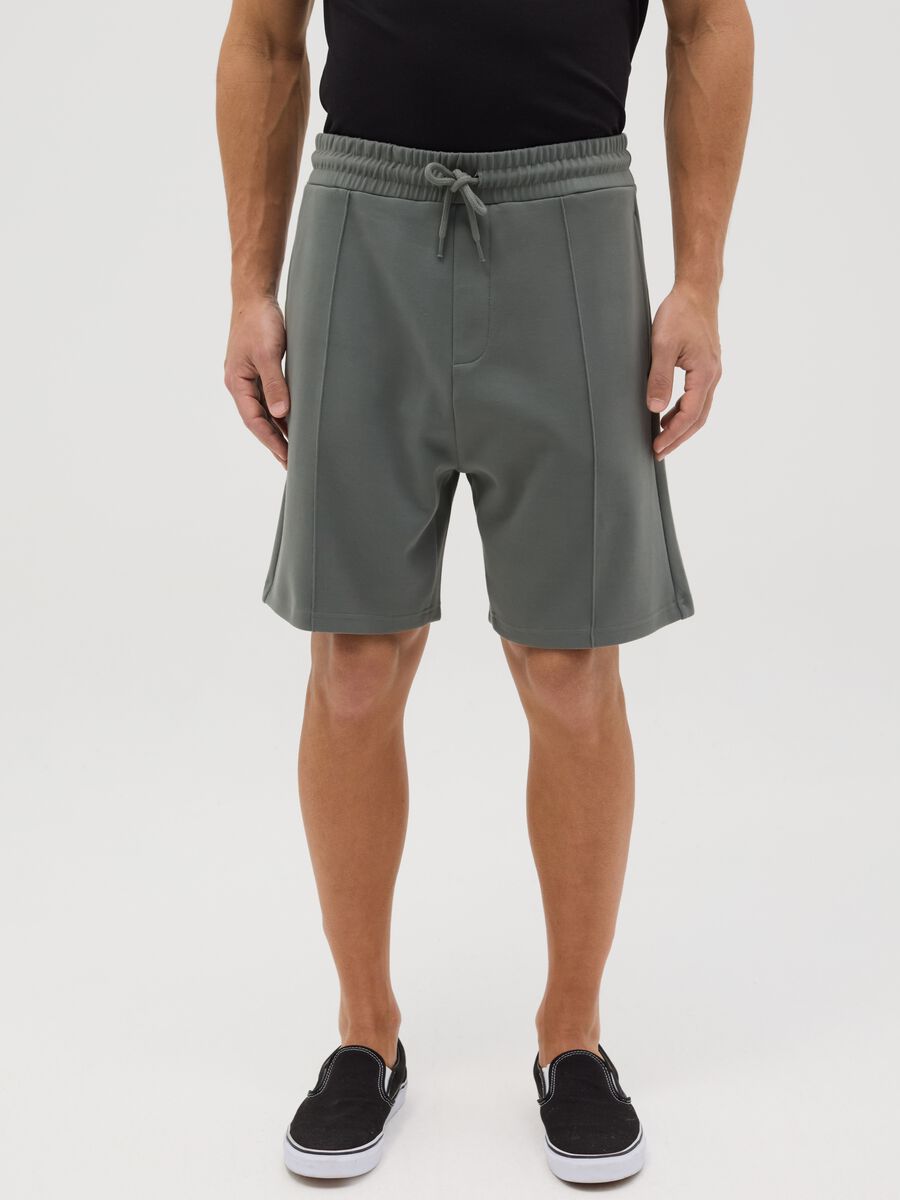 Grey Bermuda shorts in cotton blend_1