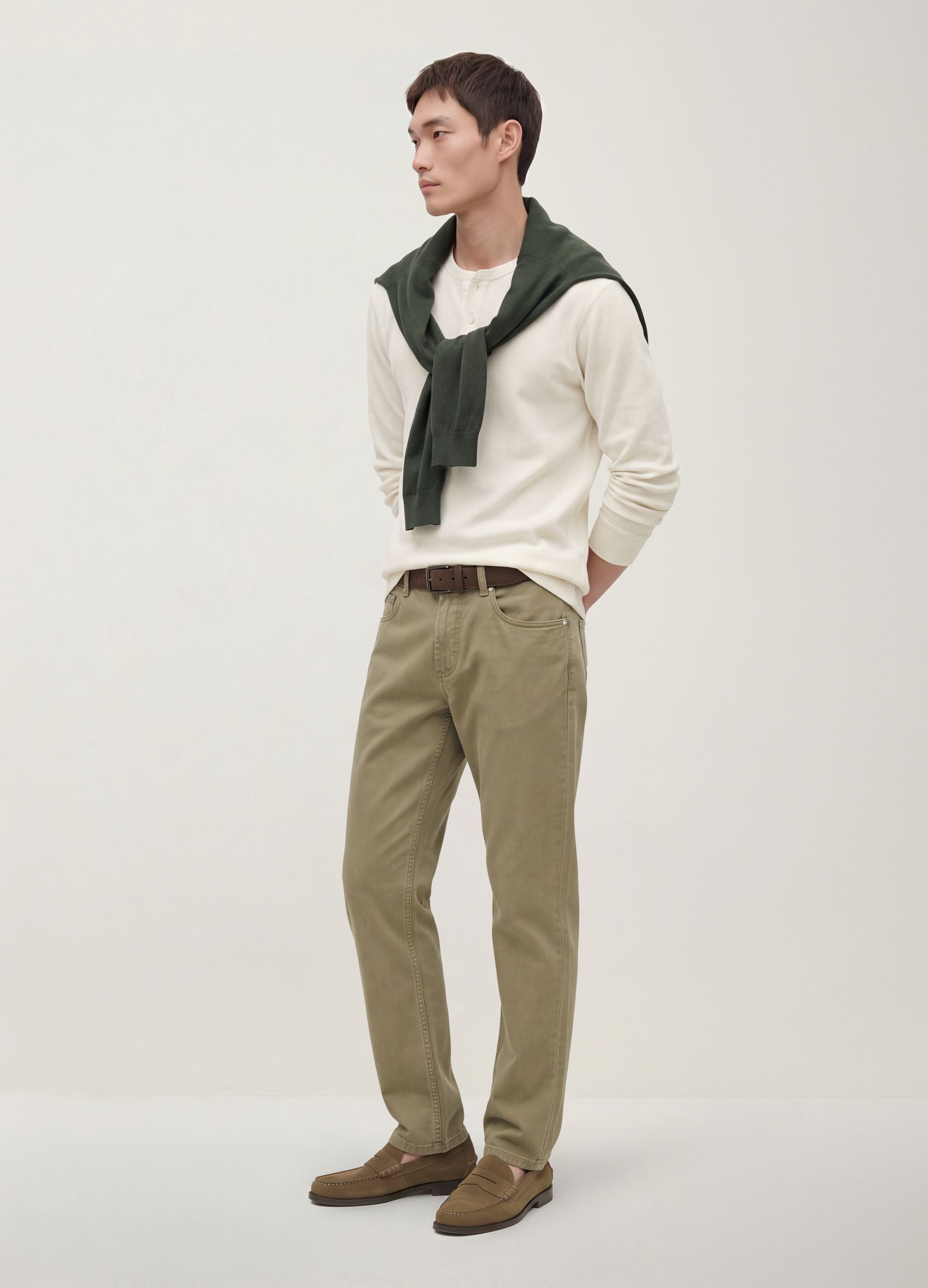 Pantaloni beige in cotone elasticizzato slim fit