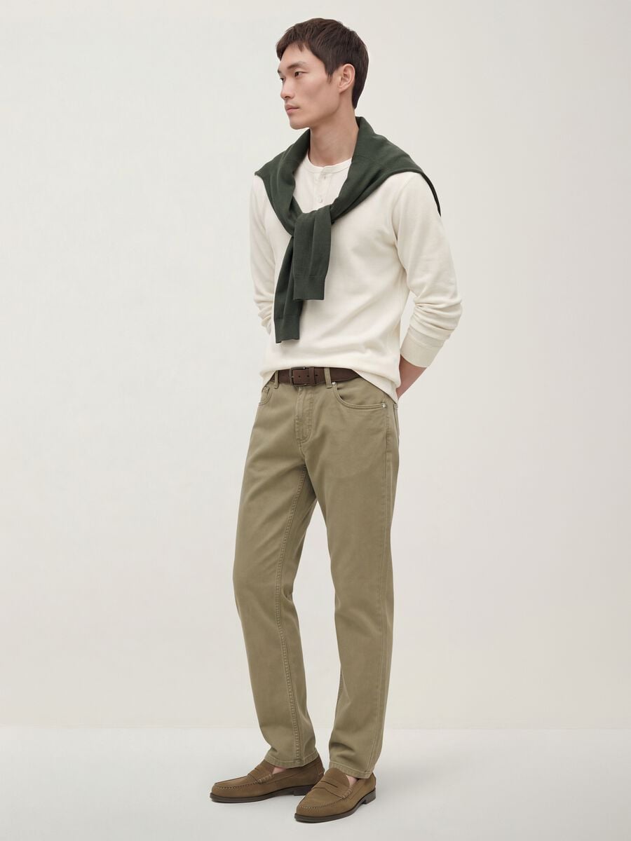 Pantaloni beige in cotone elasticizzato slim fit_0