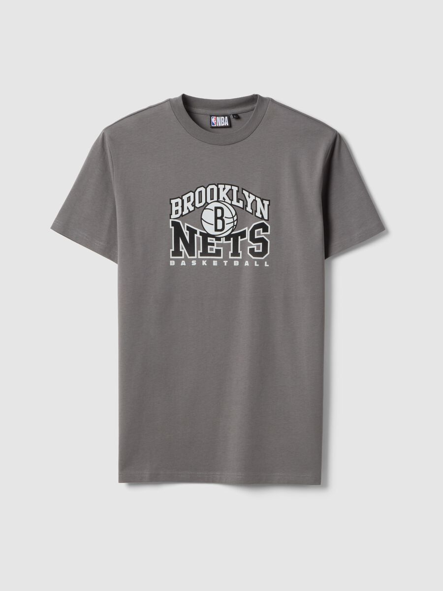 Grey pure cotton T-shirt regular fit with Brooklyn Nets print_0
