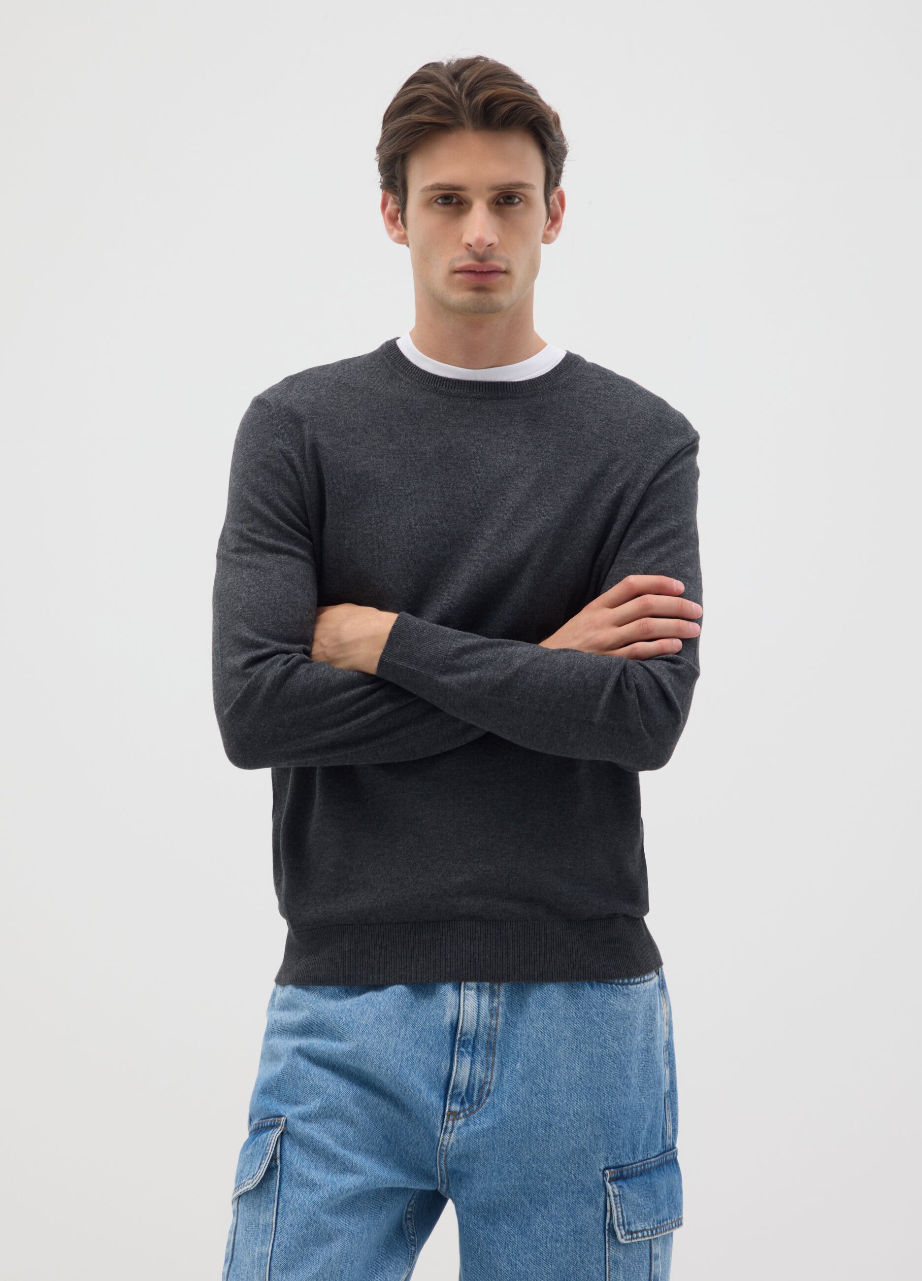 Grey viscose blend jumper regular fit