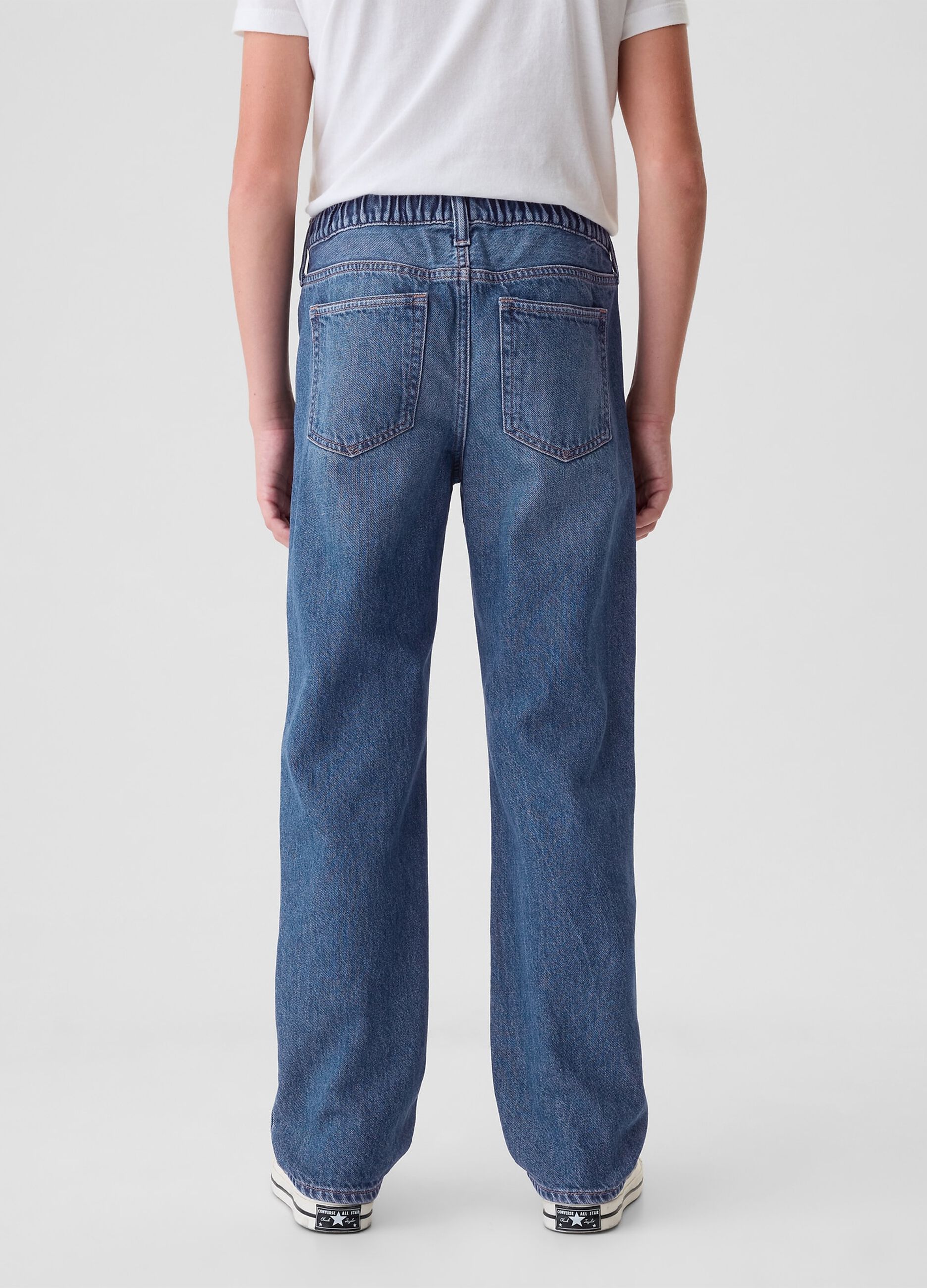 Denim joggers with drawstring and pockets
