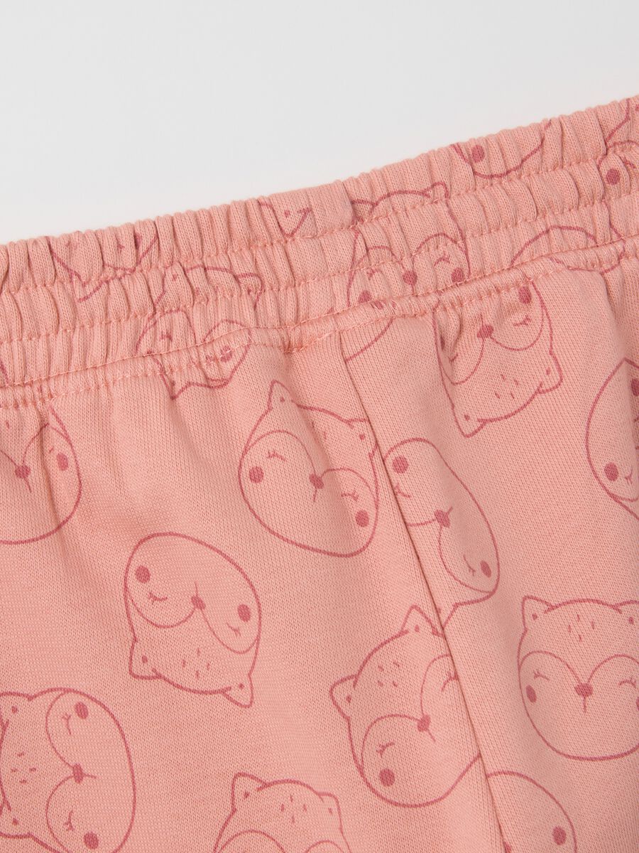 Pantaloni da bambina in puro cotone rosa con stampa di animali_3