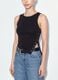 Black stretch cotton top with asymmetric hem and metal eyelets_3