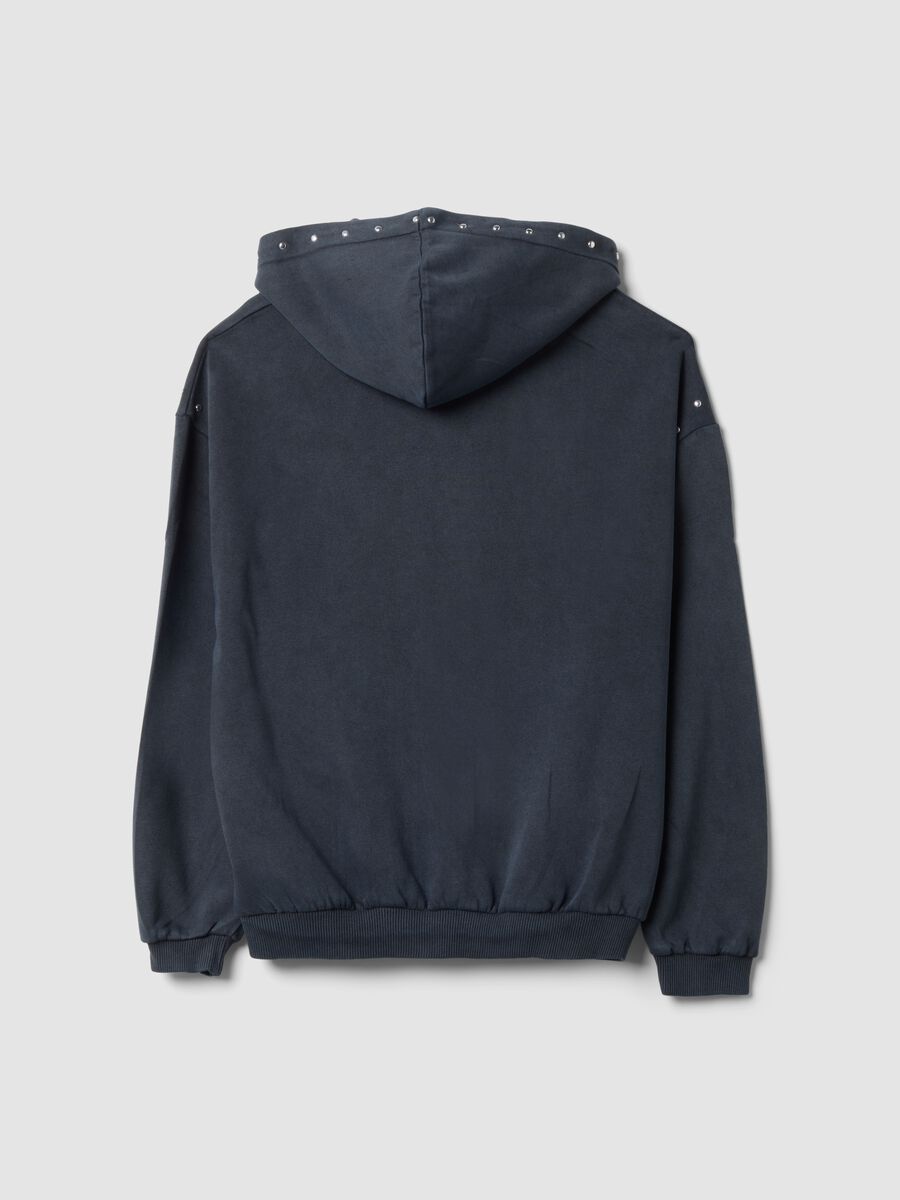 Hoodie grigia in misto cotone con strass relaxed fit_2