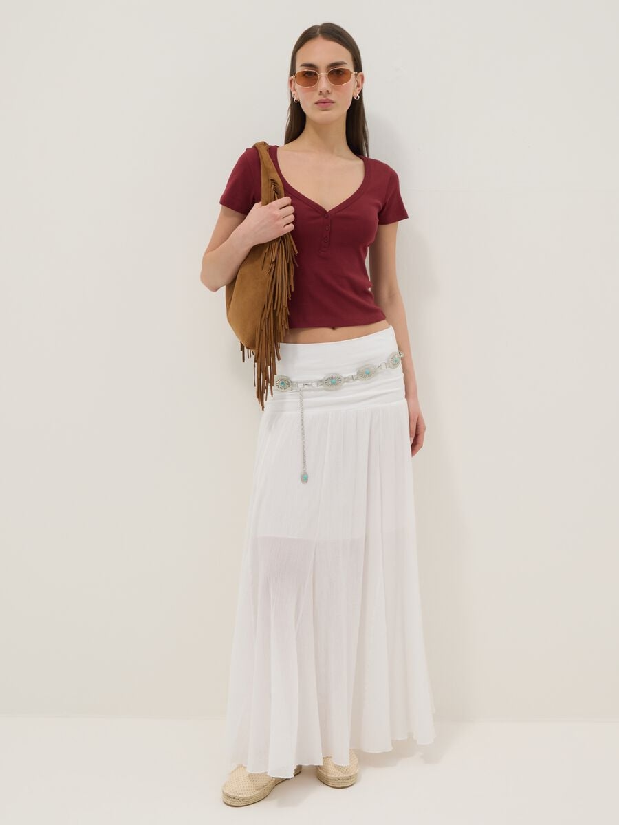 Gonna lunga in puro cotone bianca con vita elastica e trasparenze_0