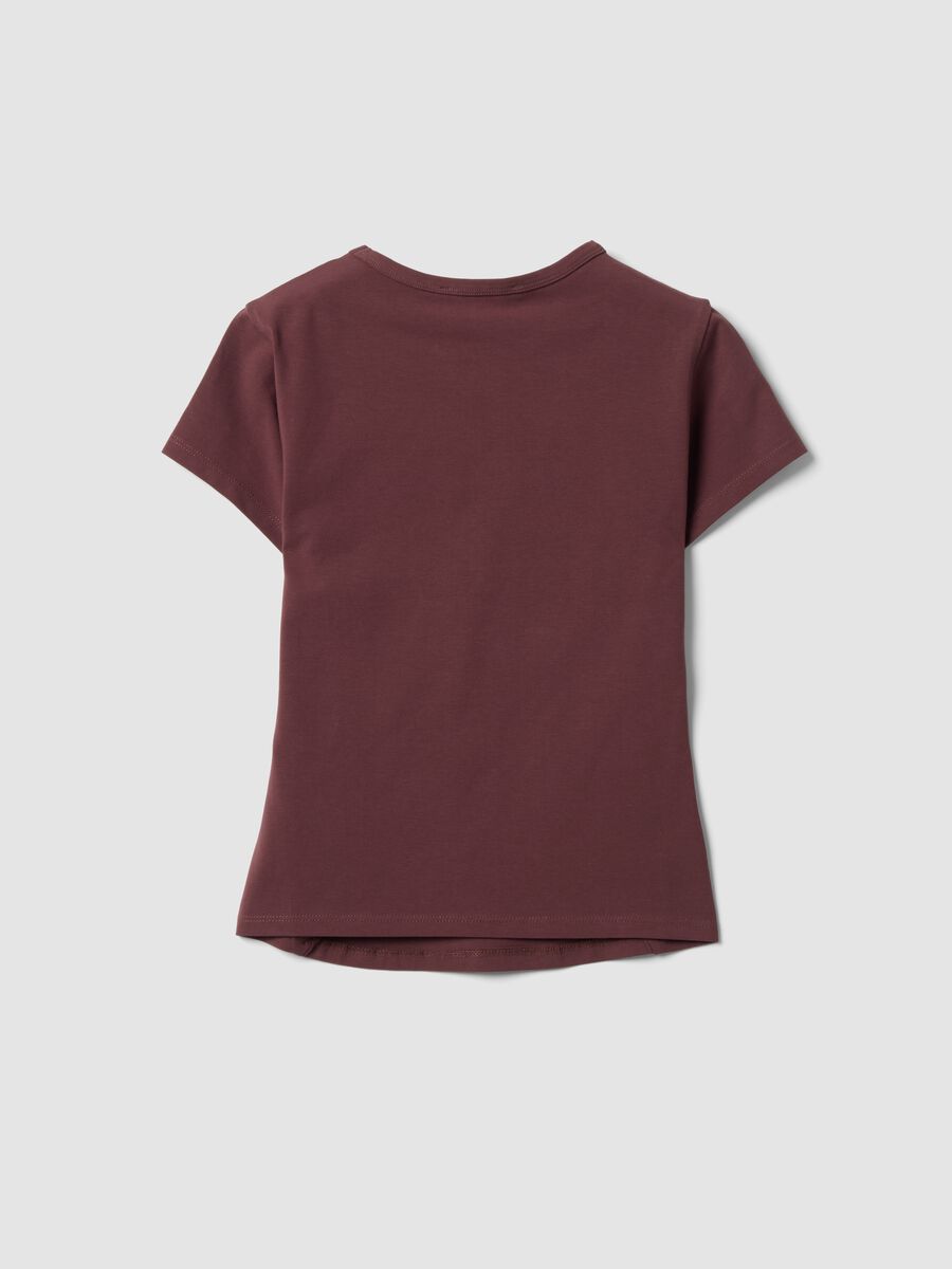 Brown fitted stretch cotton T-shirt with rhinestone embellishments_1