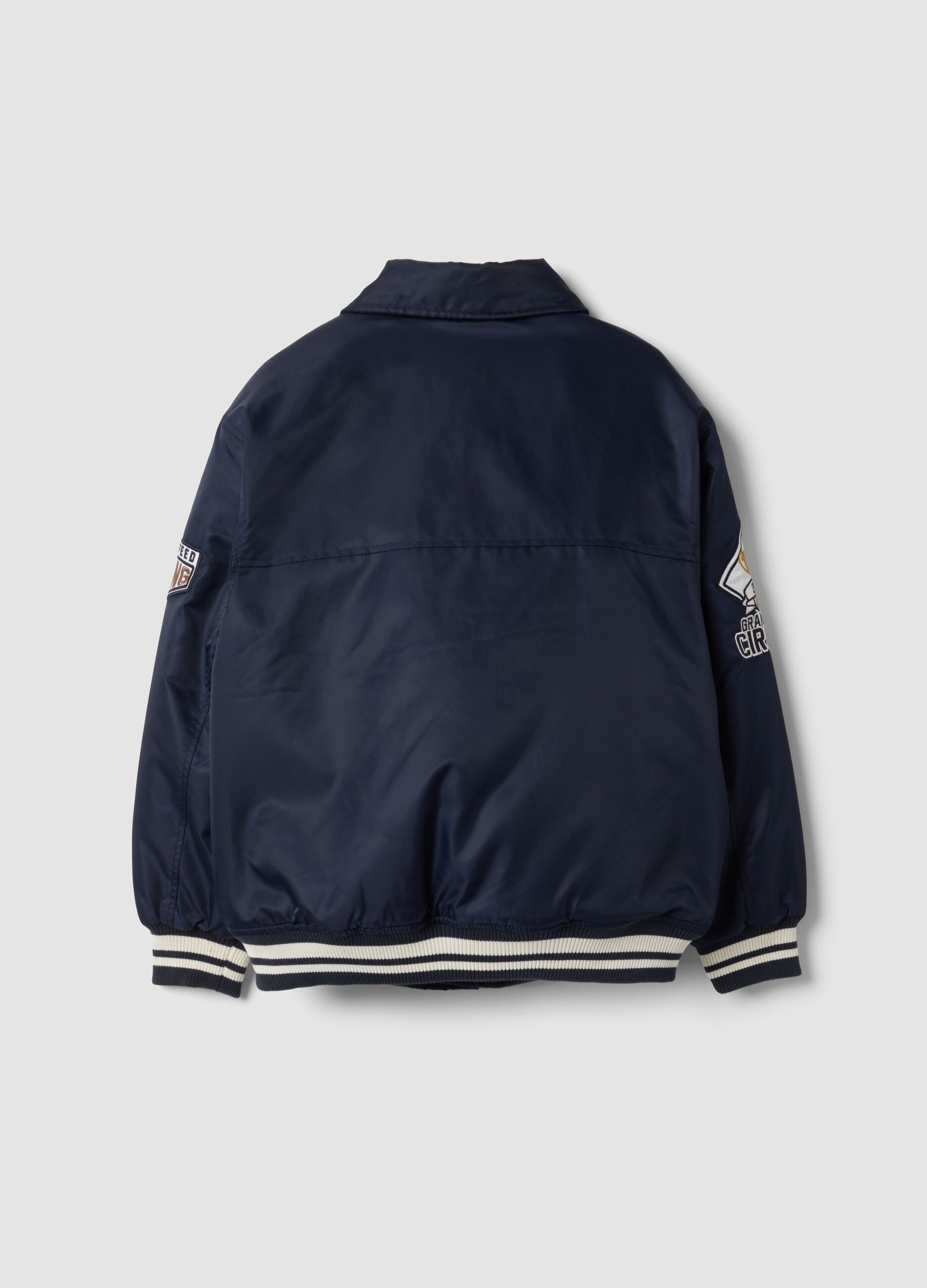 Giubbotto blu college con zip e stampa racing