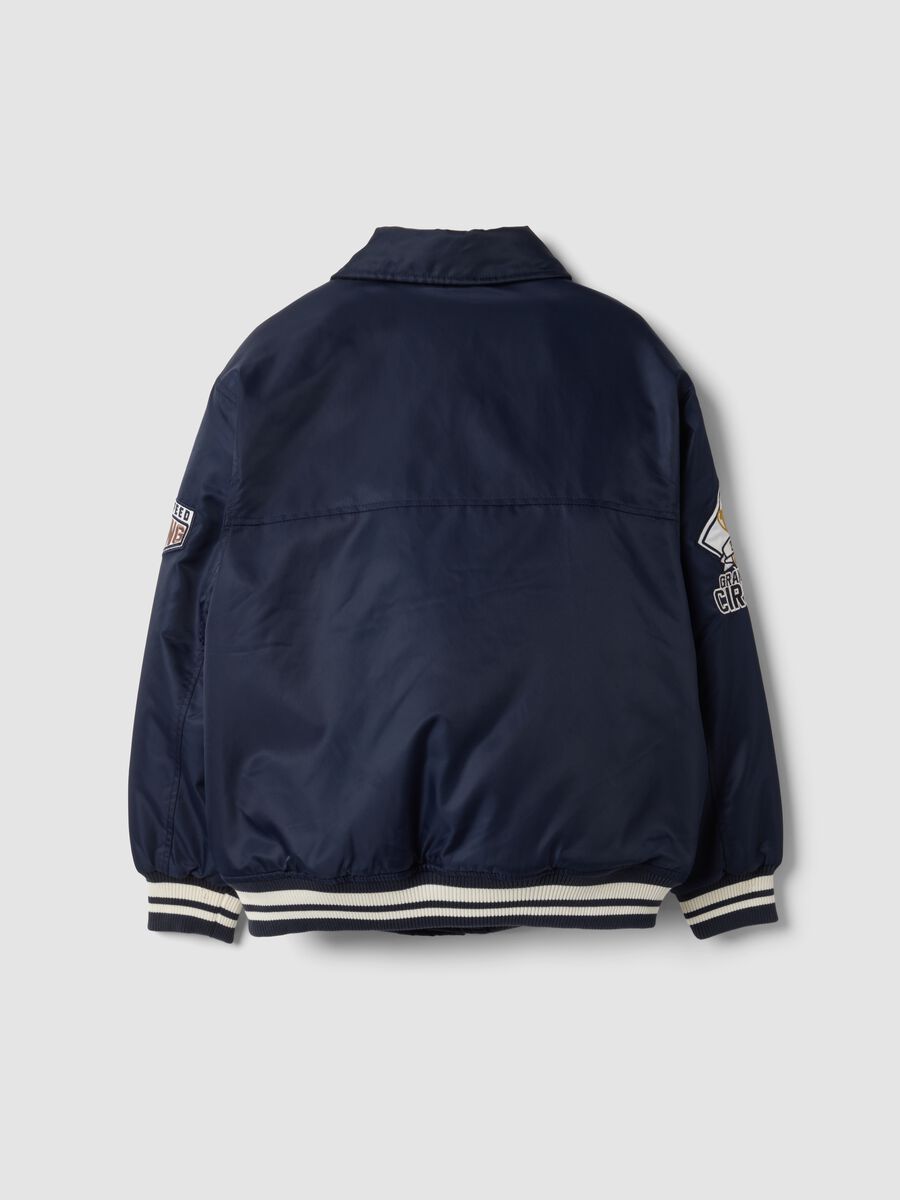Blue varsity jacket with zip and racing print_2