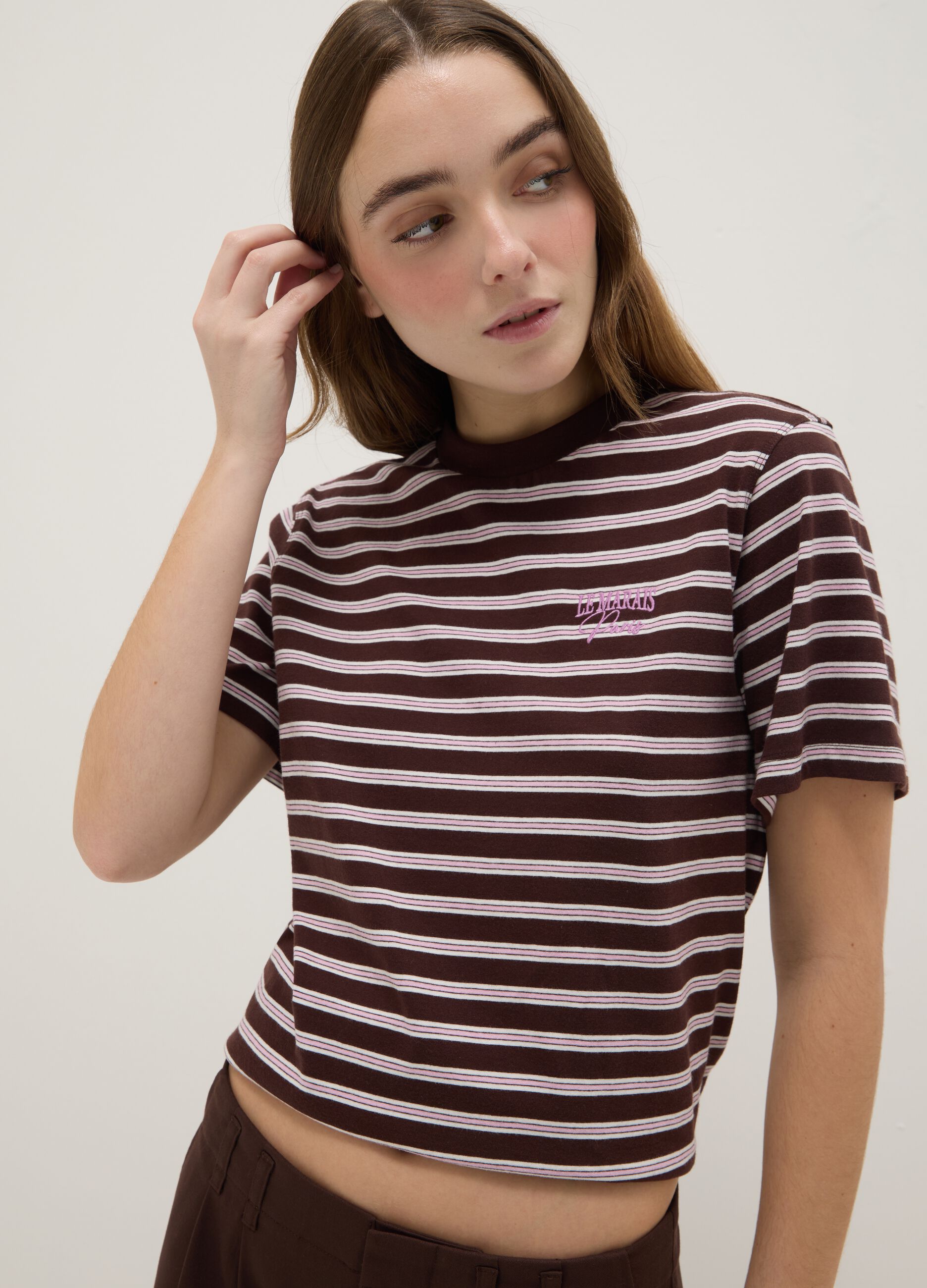 T-shirt in puro cotone a righe multicolor regular fit