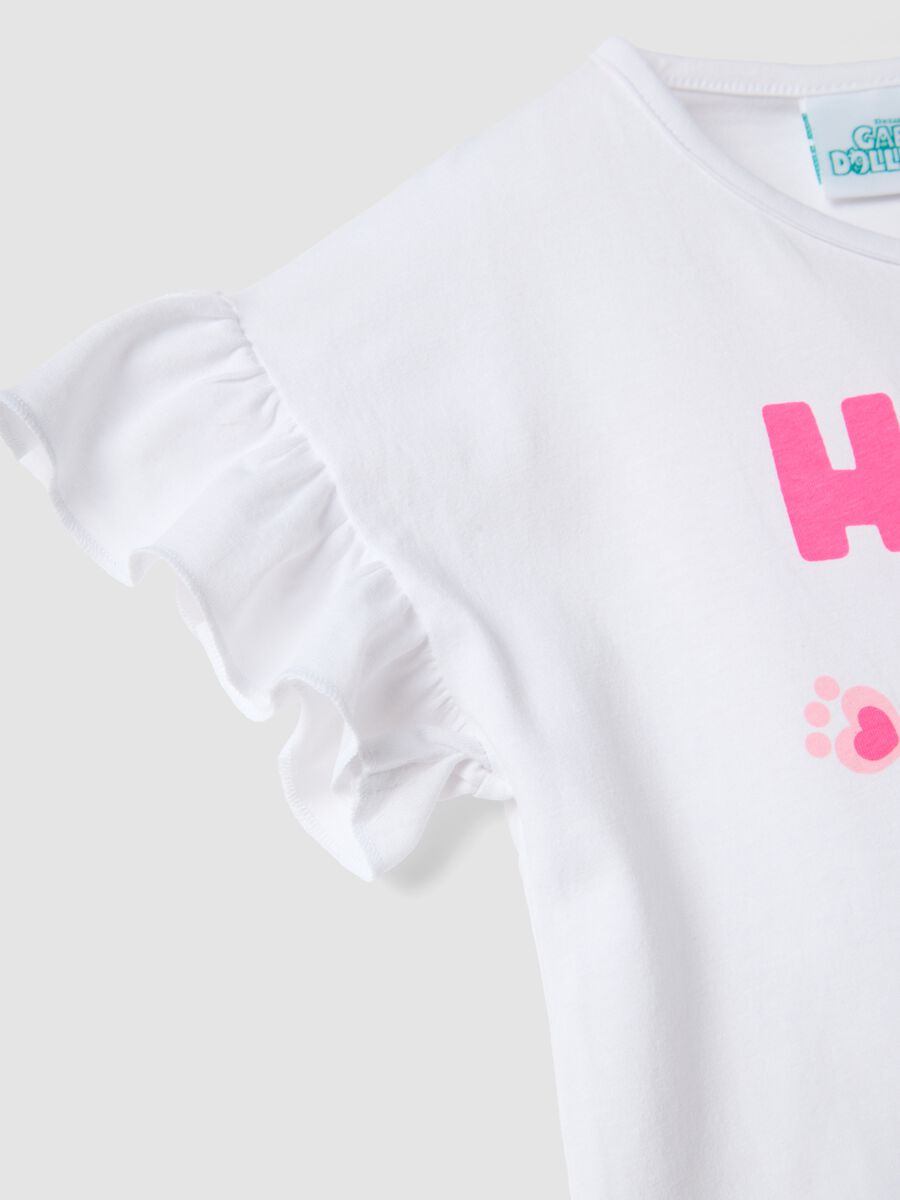 Girls' White Stretch Cotton T-Shirt with Print_2