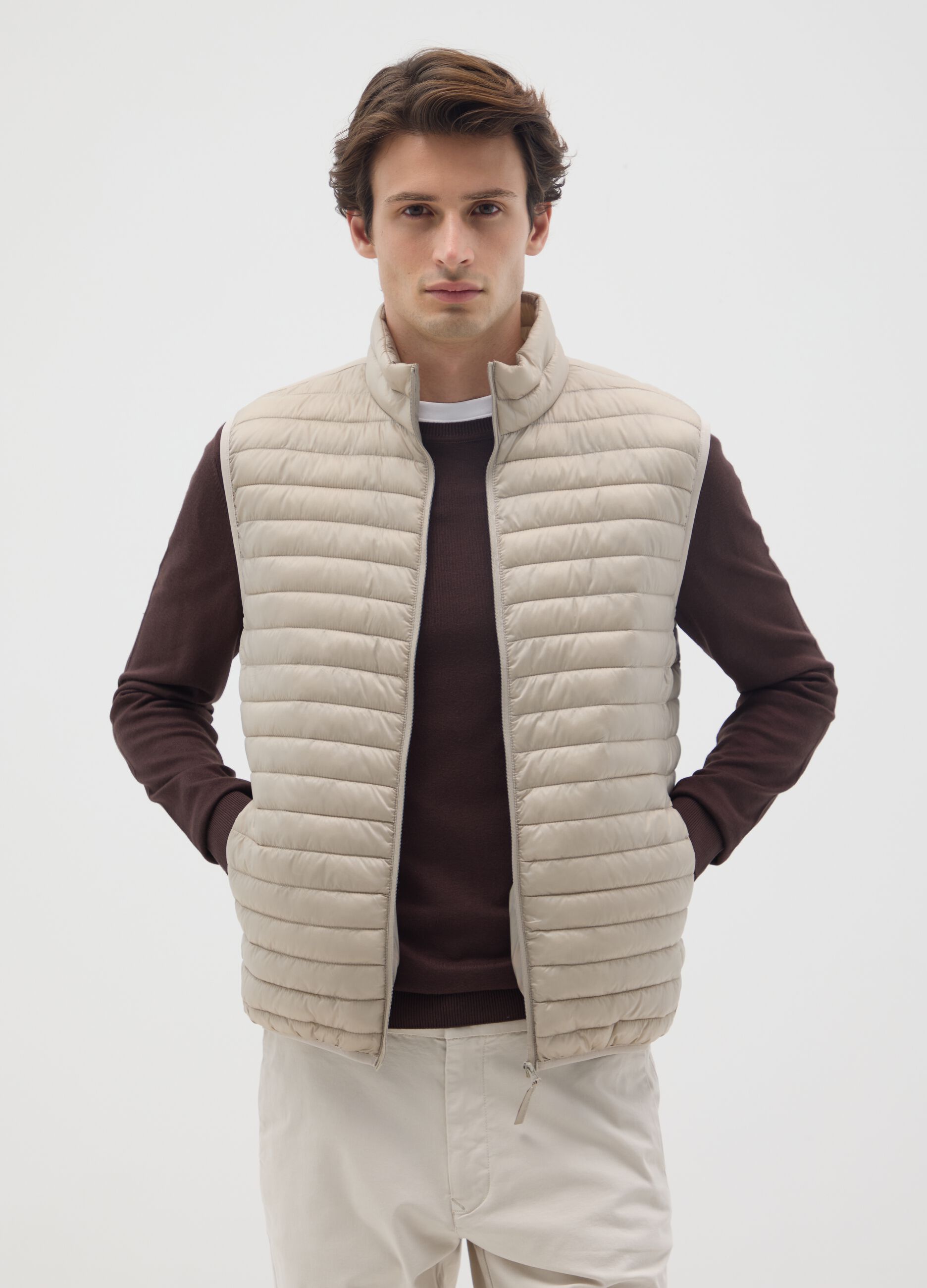 Beige mixed regular fit gilet