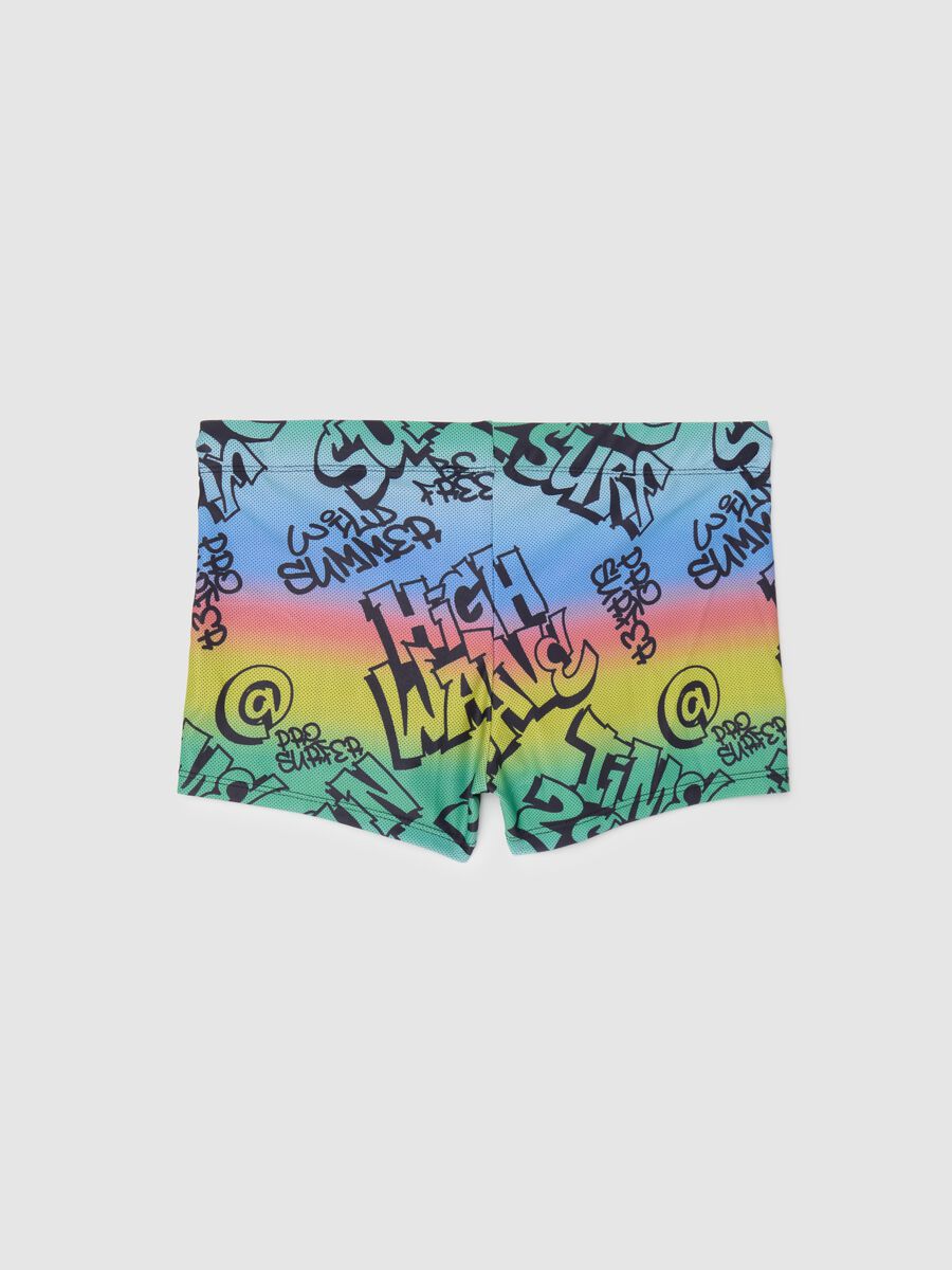 Boy's multi-colour stretch fabric swim shorts with High Wave graphics_1