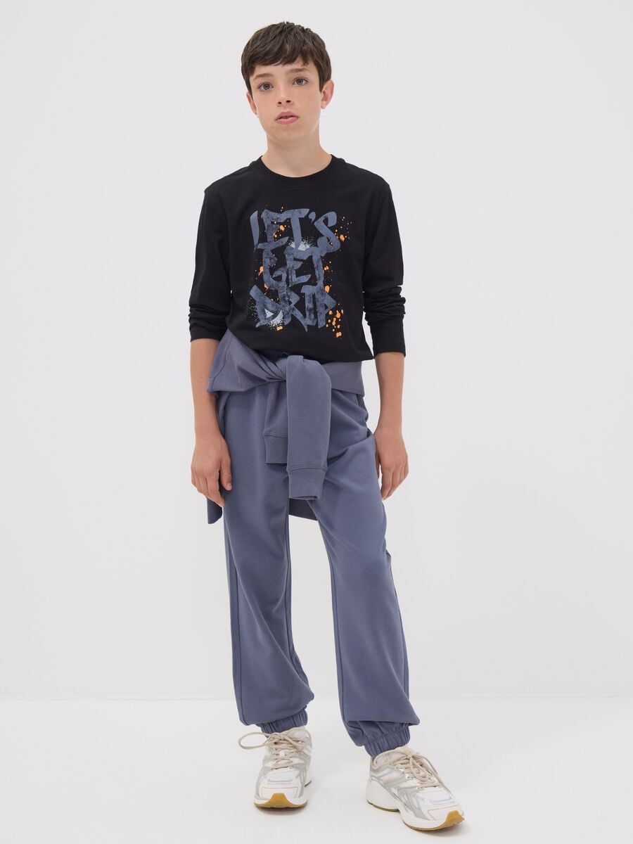 Grey organic cotton jogger trousers for boys, relaxed fit_0