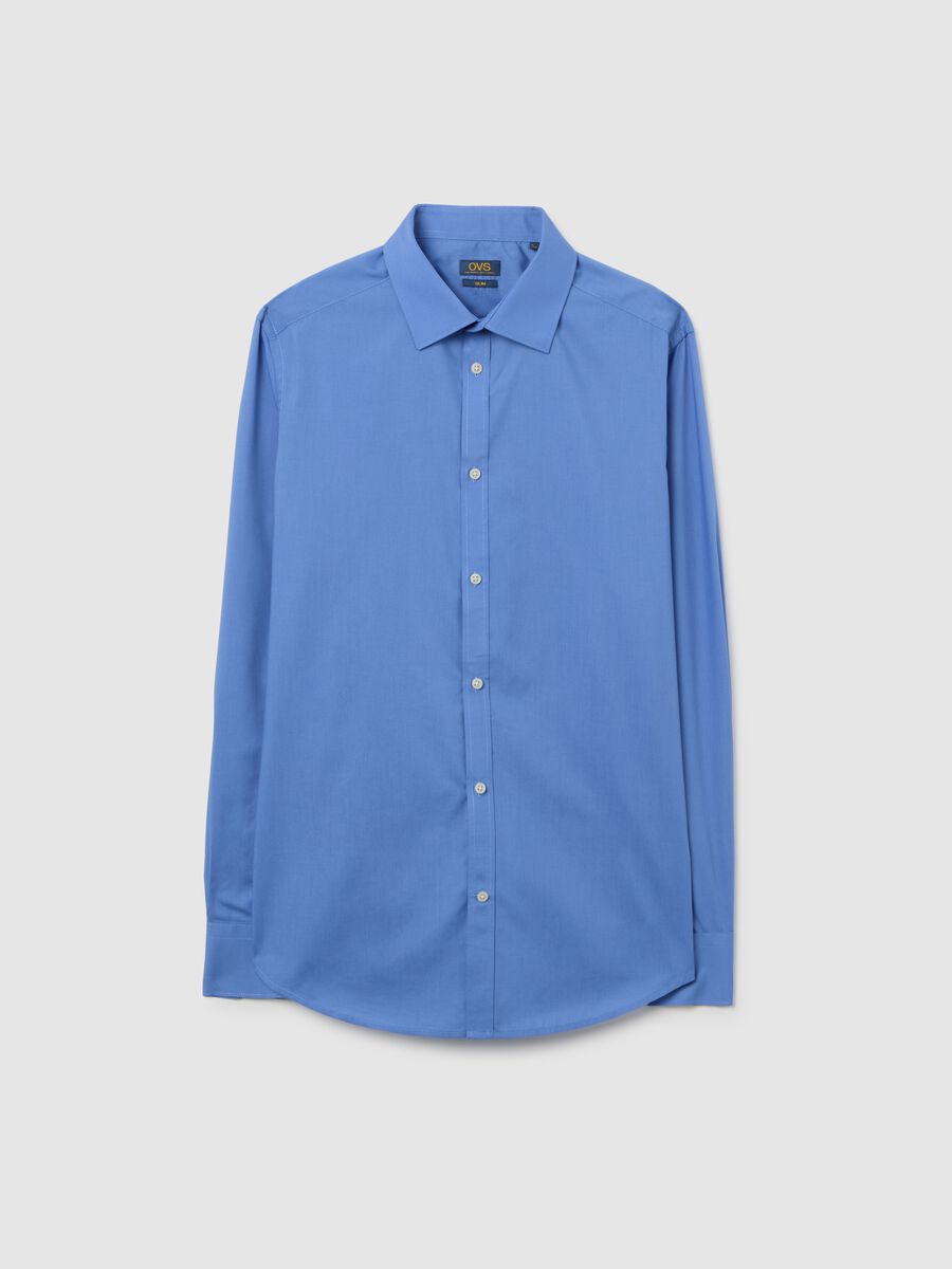 Slim Blue Cotton Blend Shirt_0