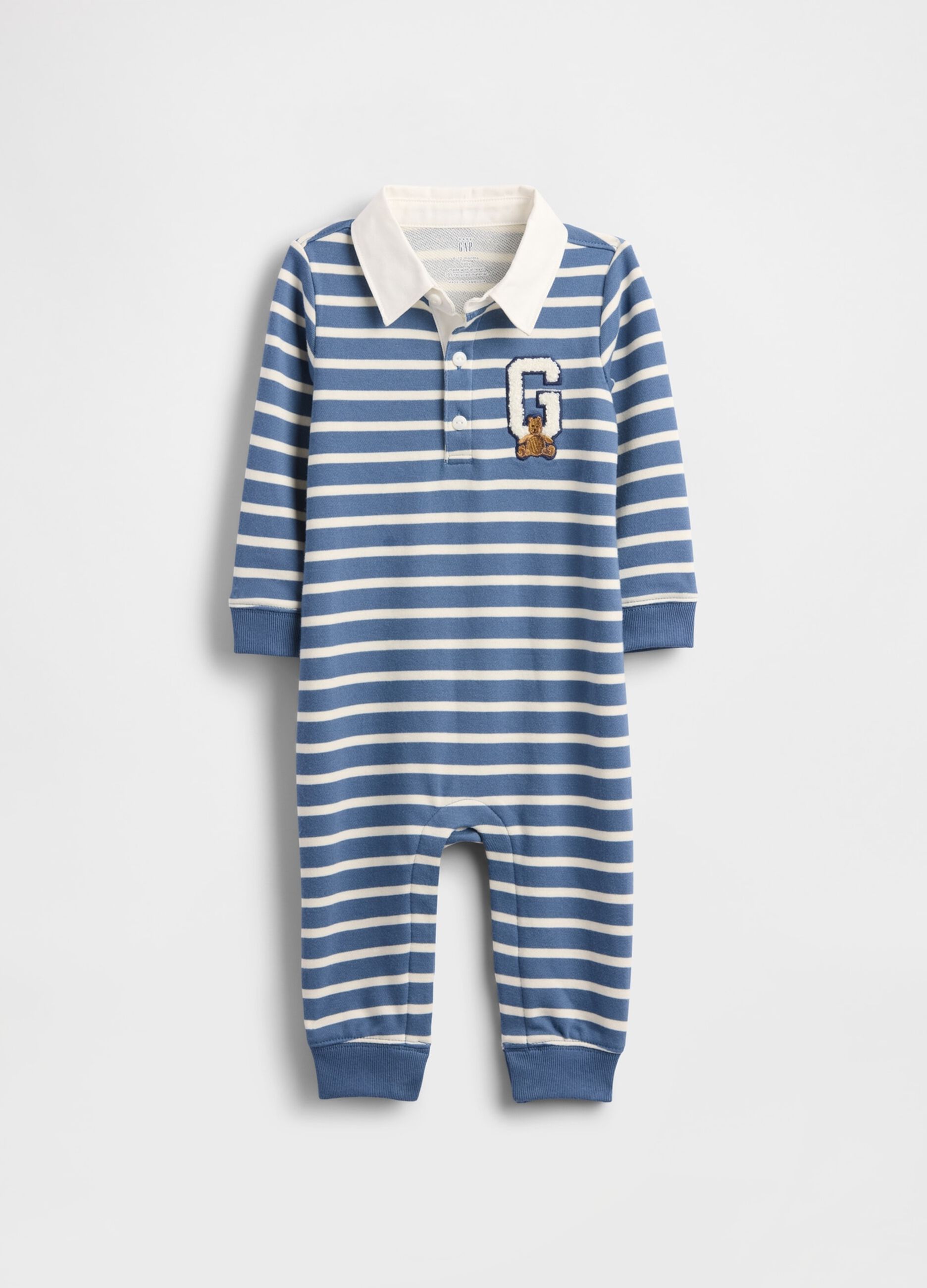 Tuta blu in cotone a righe