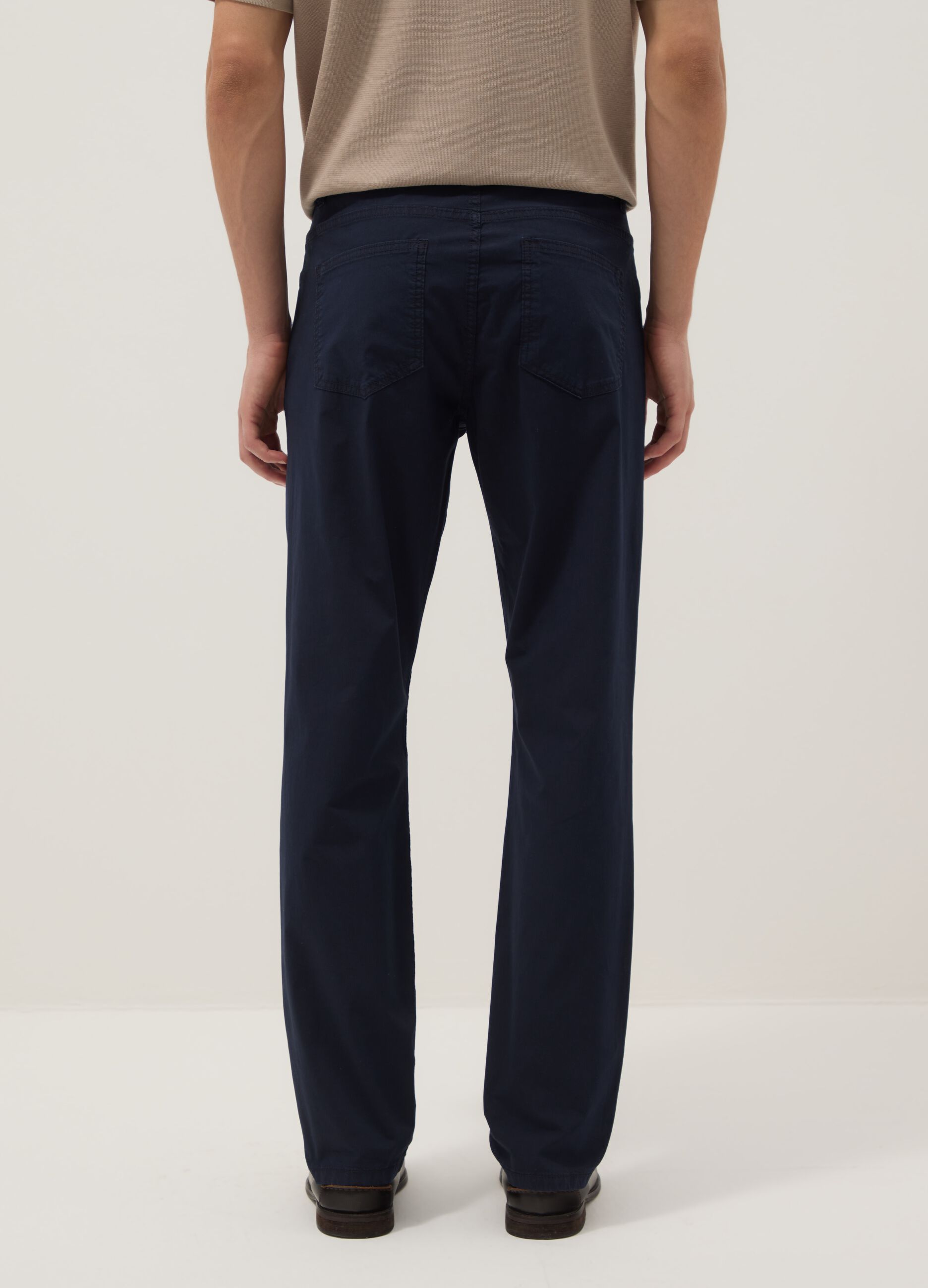 Slim Fit Stretch Cotton Blue Trousers