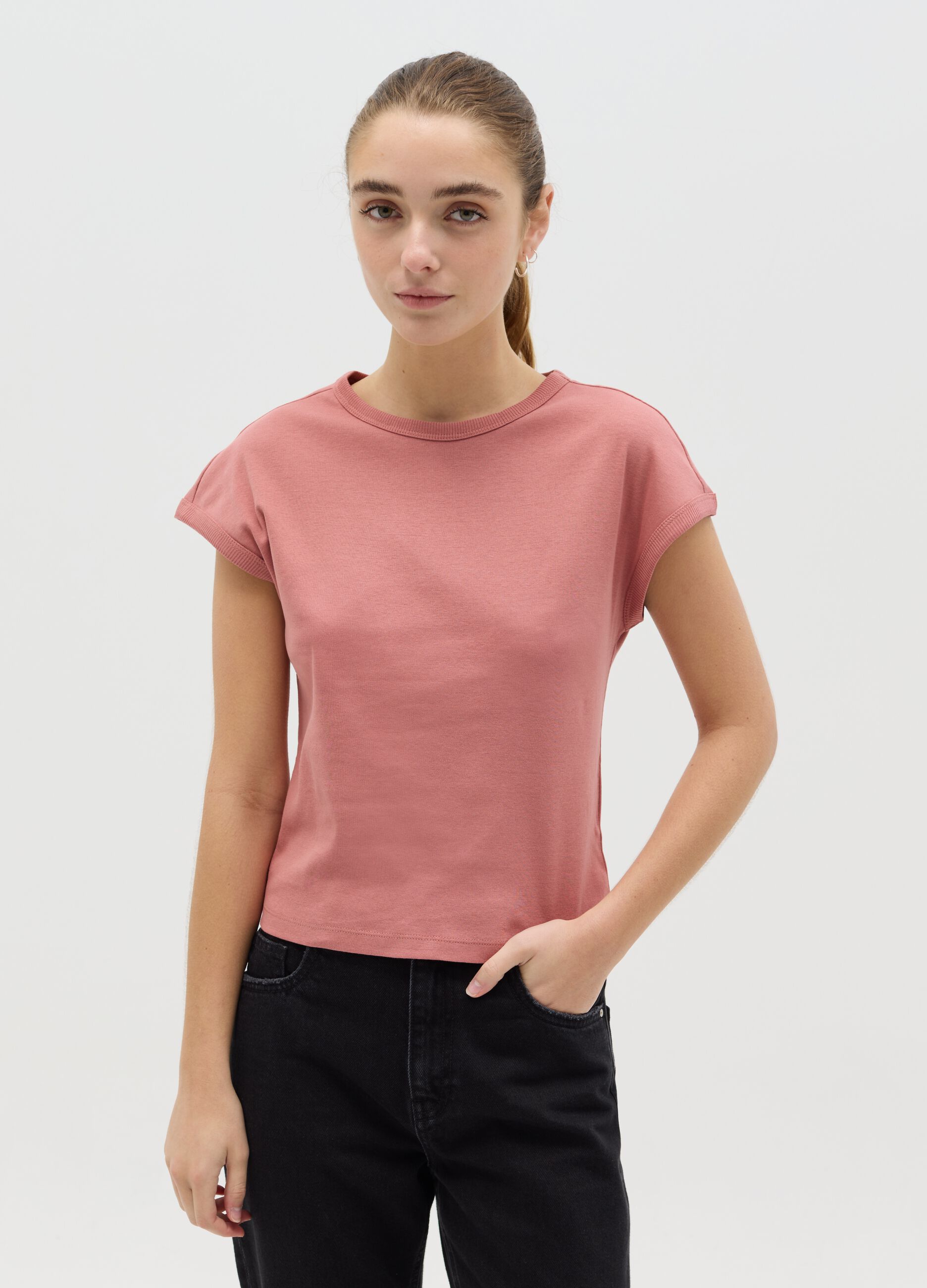 T-shirt con maniche a kimono rosa