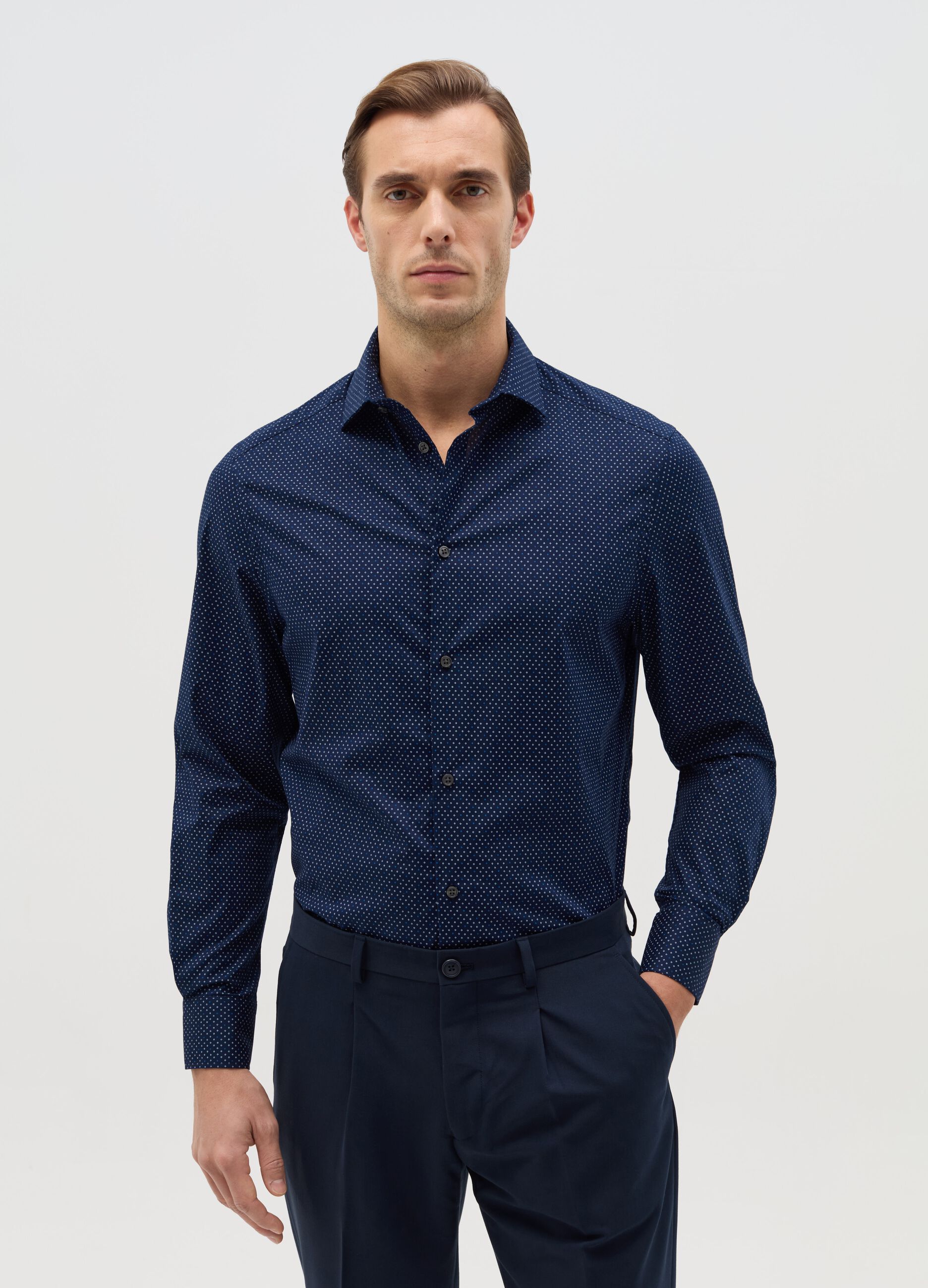Regular-fit shirt in stretch cotton