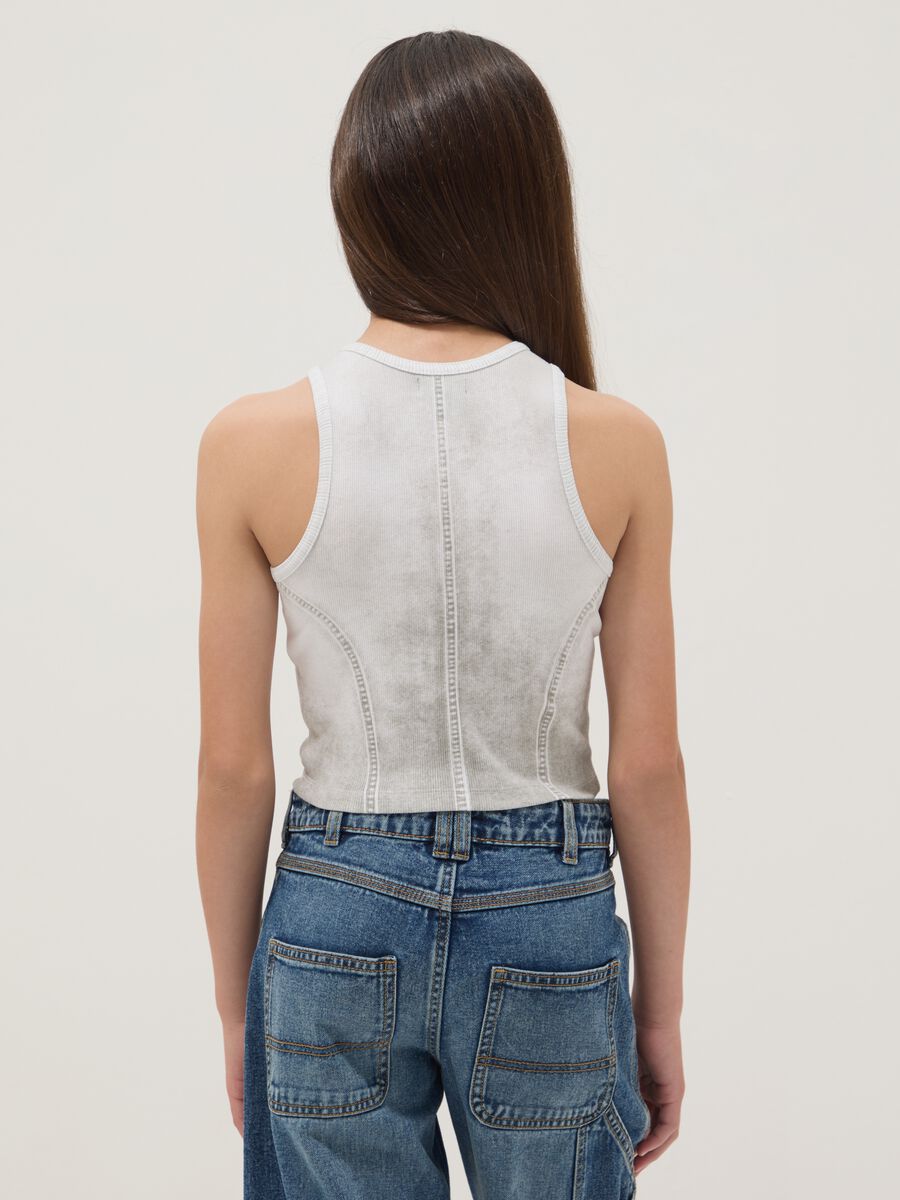 Tank top bianco in cotone elasticizzato per ragazza fitted_2