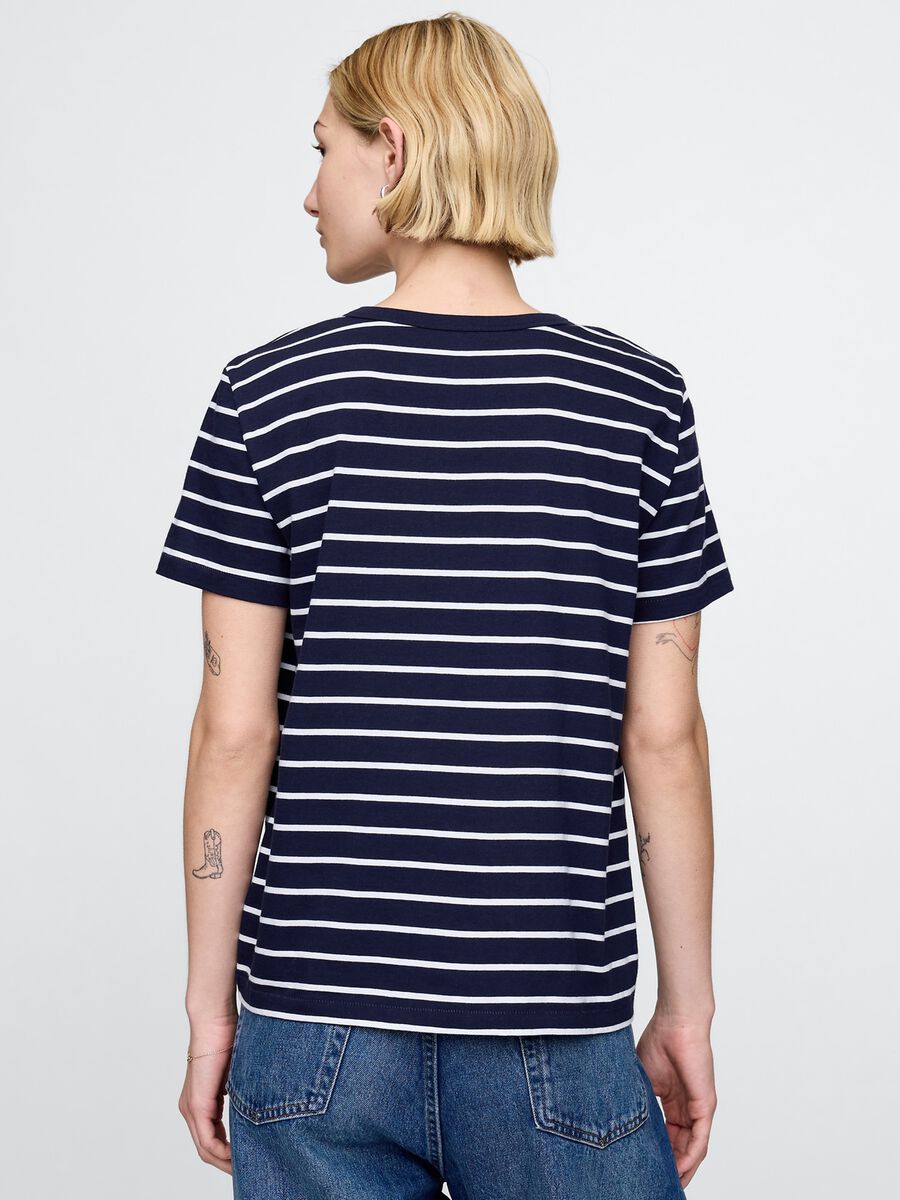 Blue and white striped pure cotton T-shirt_2