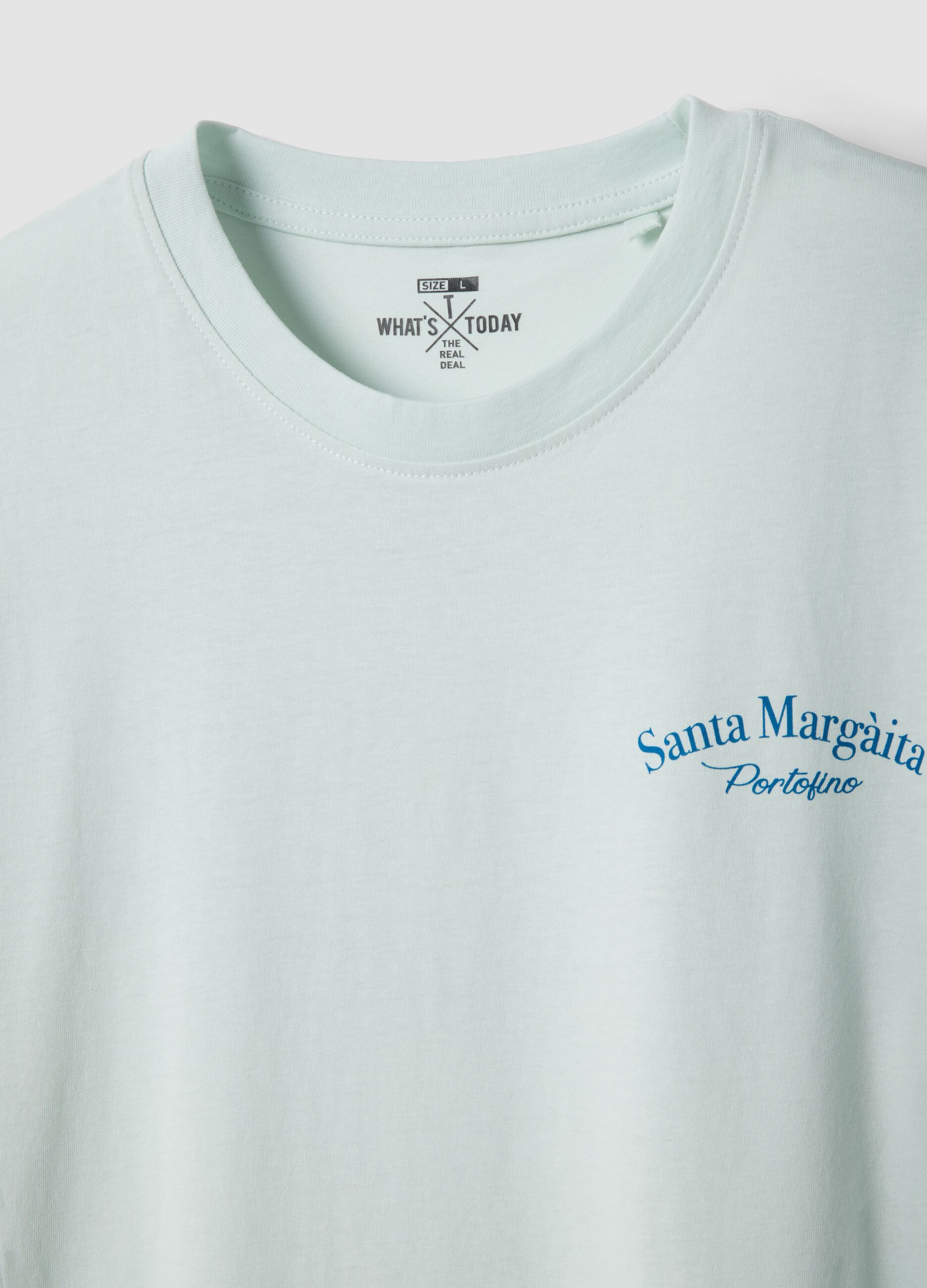 Blue slogan T-shirt in pure cotton, regular fit