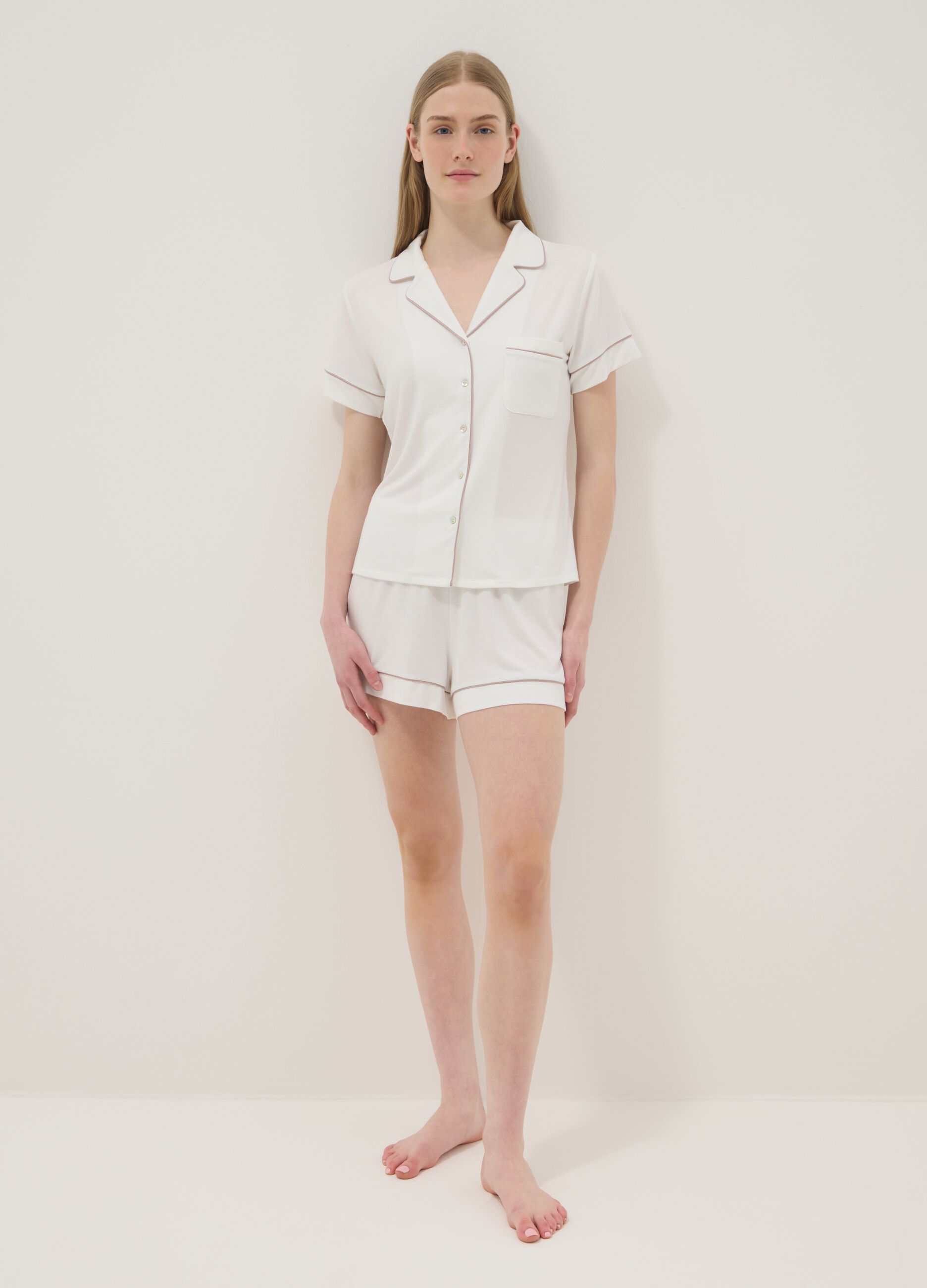 White stretchy viscose blend pyjama shorts regular fit