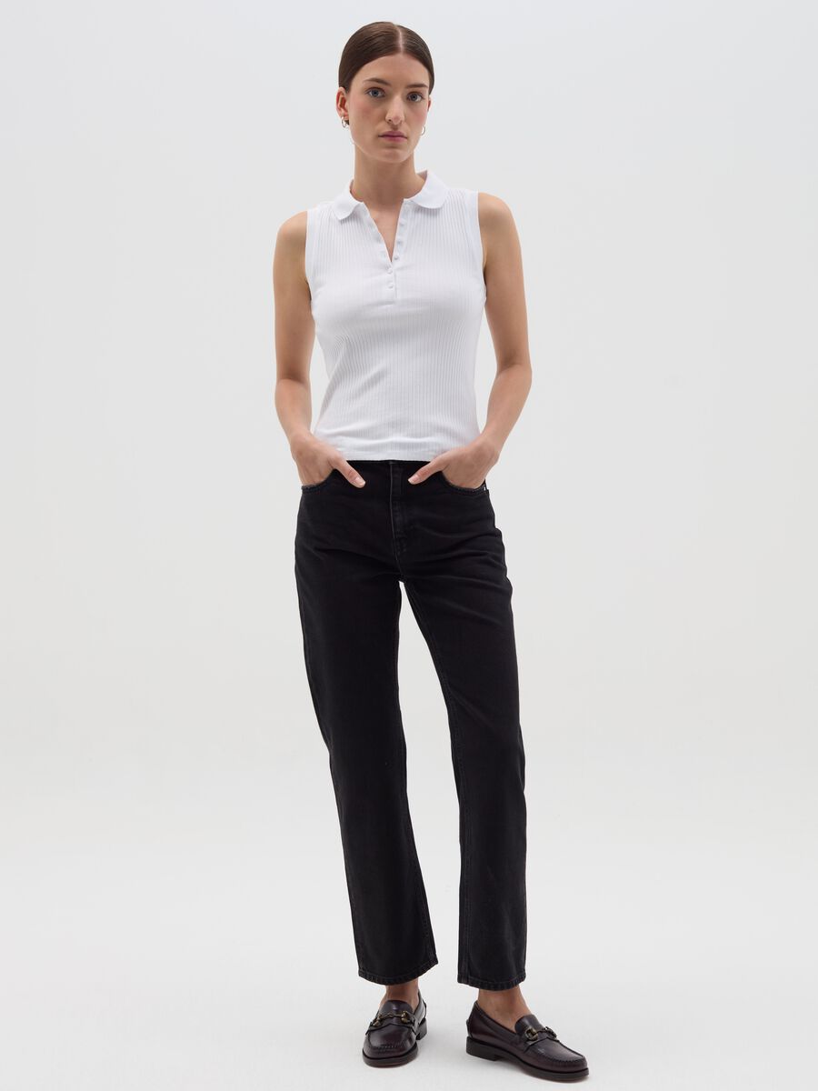 White short-sleeved polo shirt with ribbing_1