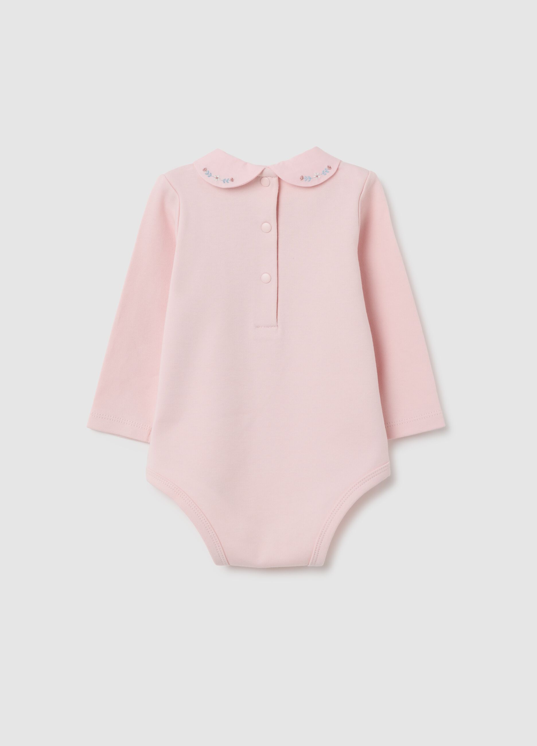 Newborn's pink pure cotton bodysuit with fancy collar