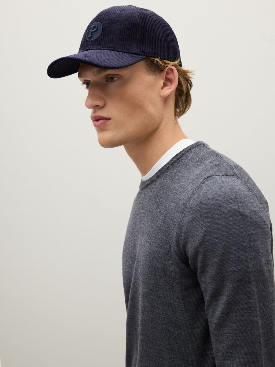 Grey pure merino wool jumper regular fit with crew neck_3