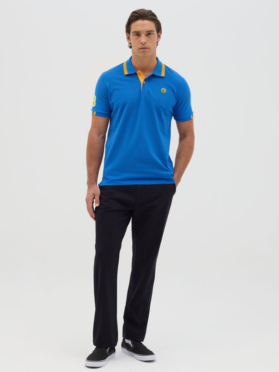 Light blue polo shirt in cotton with Navy Sport patch_1
