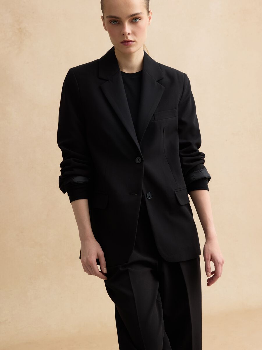 Black Viscose Blend Blazer Regular Fit_0