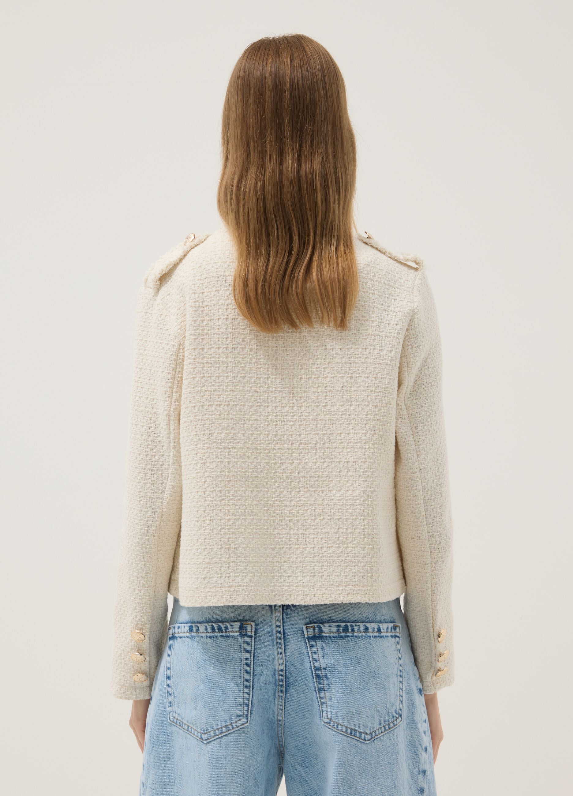 Giacca beige in misto cotone e viscosa