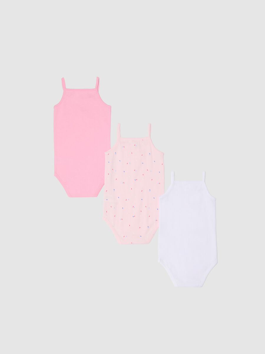 Three-pack white and pink bodysuits in organic cotton with print_1