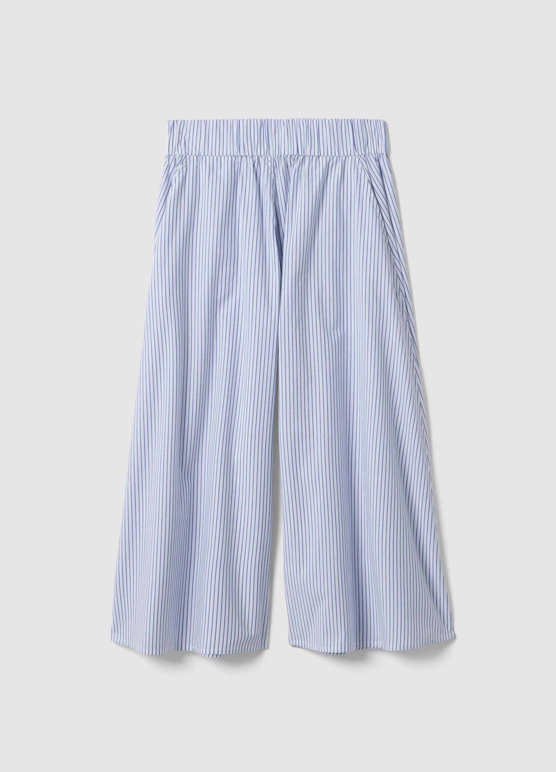 Long white and blue striped pure cotton skirt