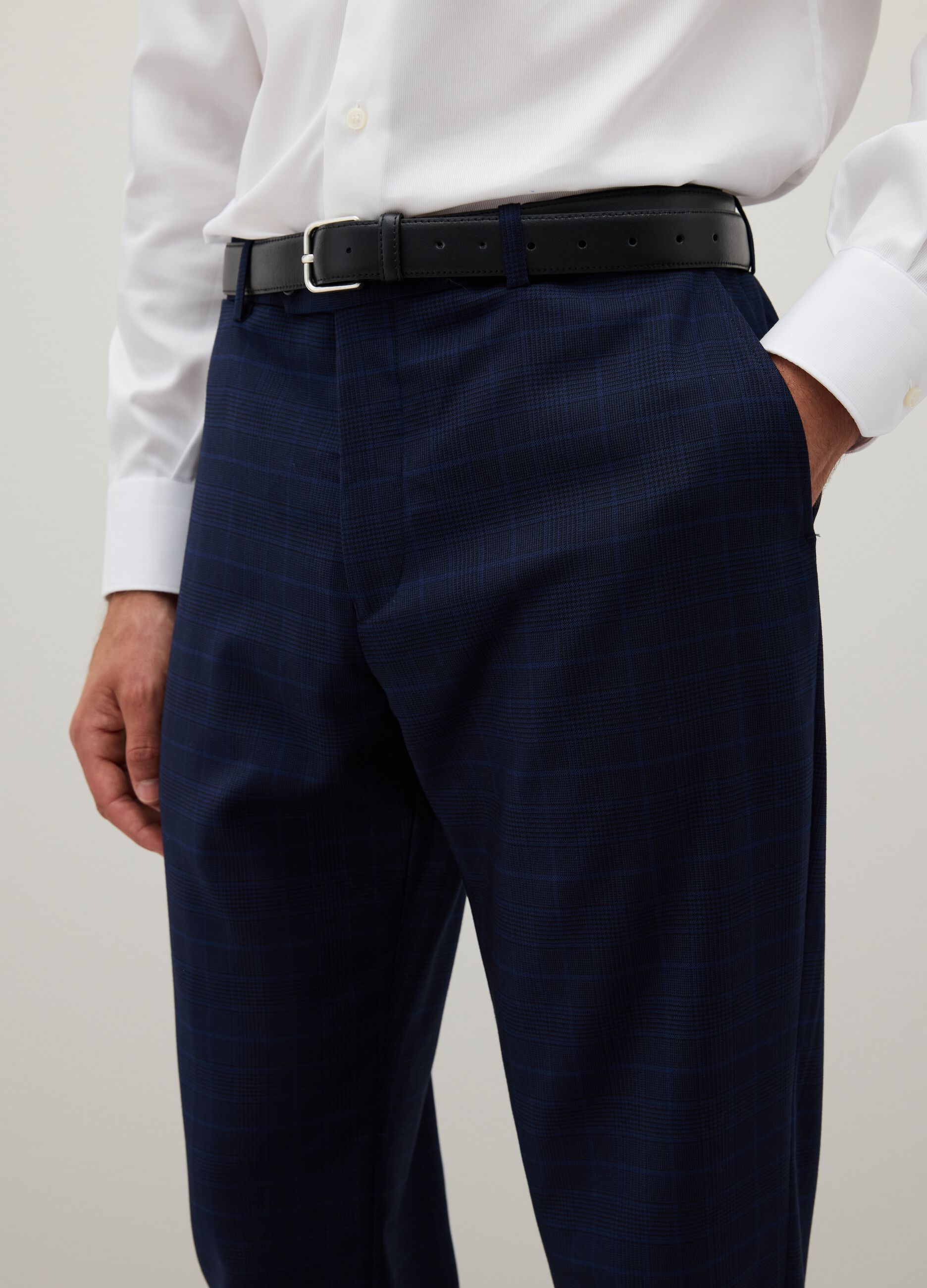 Regular fit blue stretch blend trousers