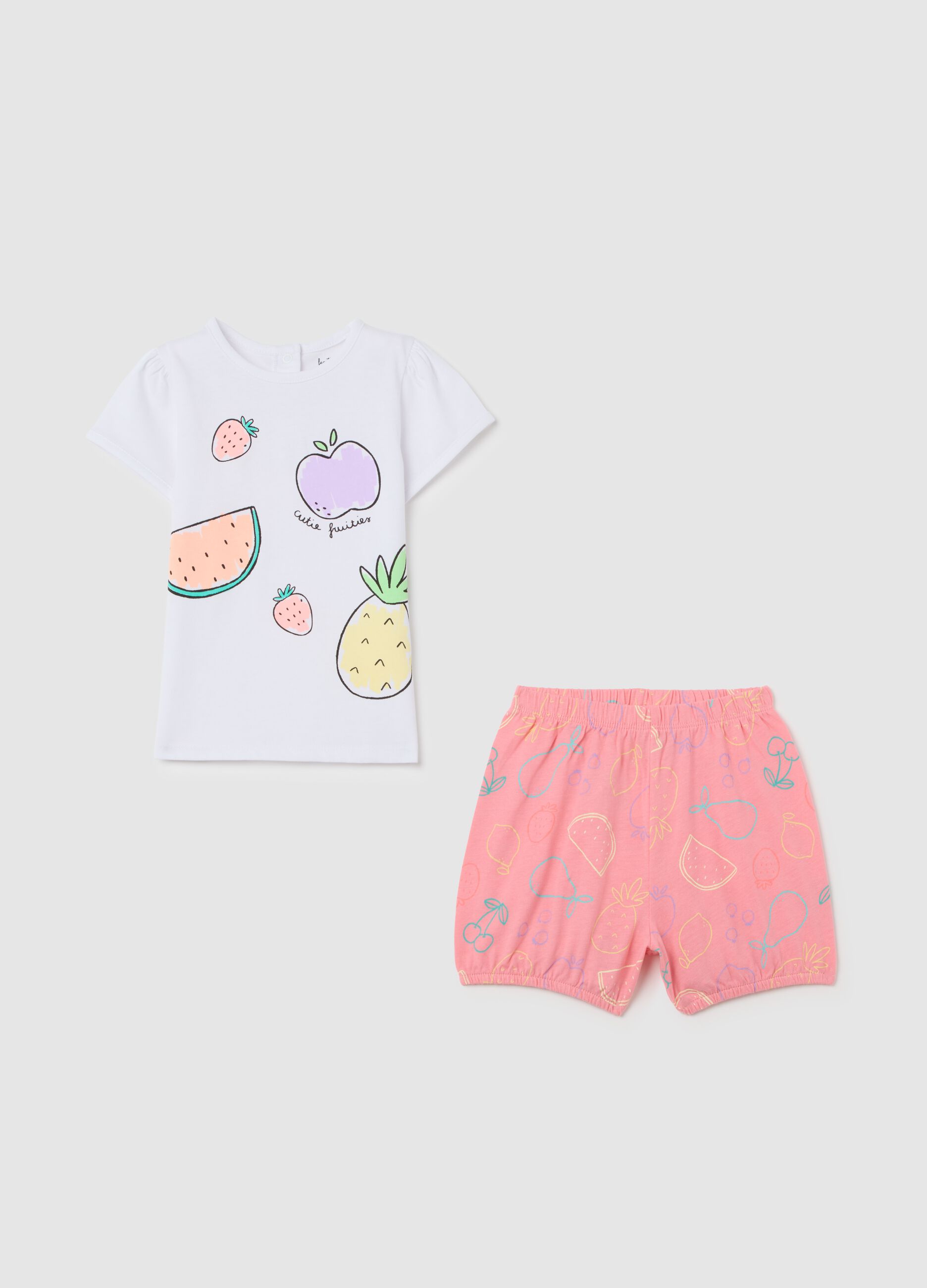Short pyjamas in pure cotton with fruit print