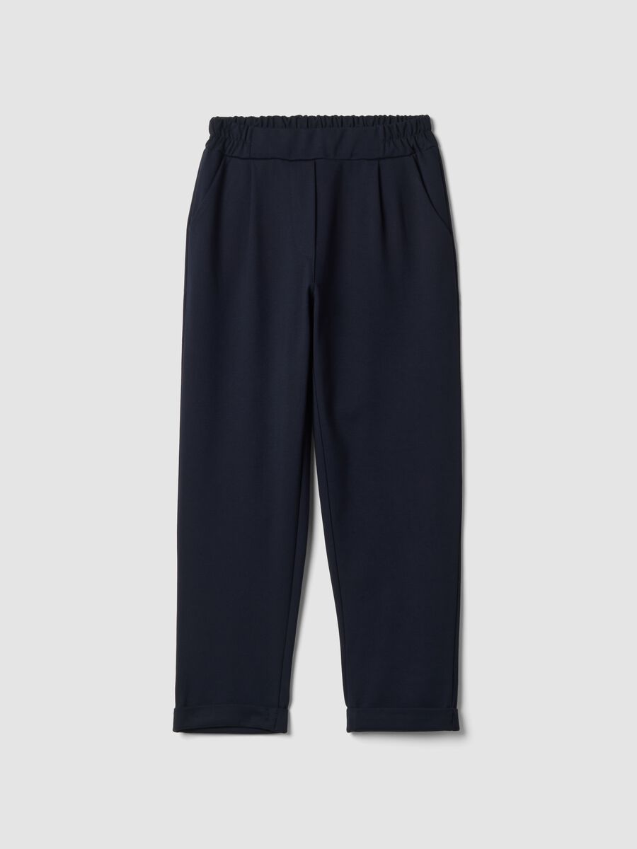 Navy blue stretch viscose regular-fit trousers_4