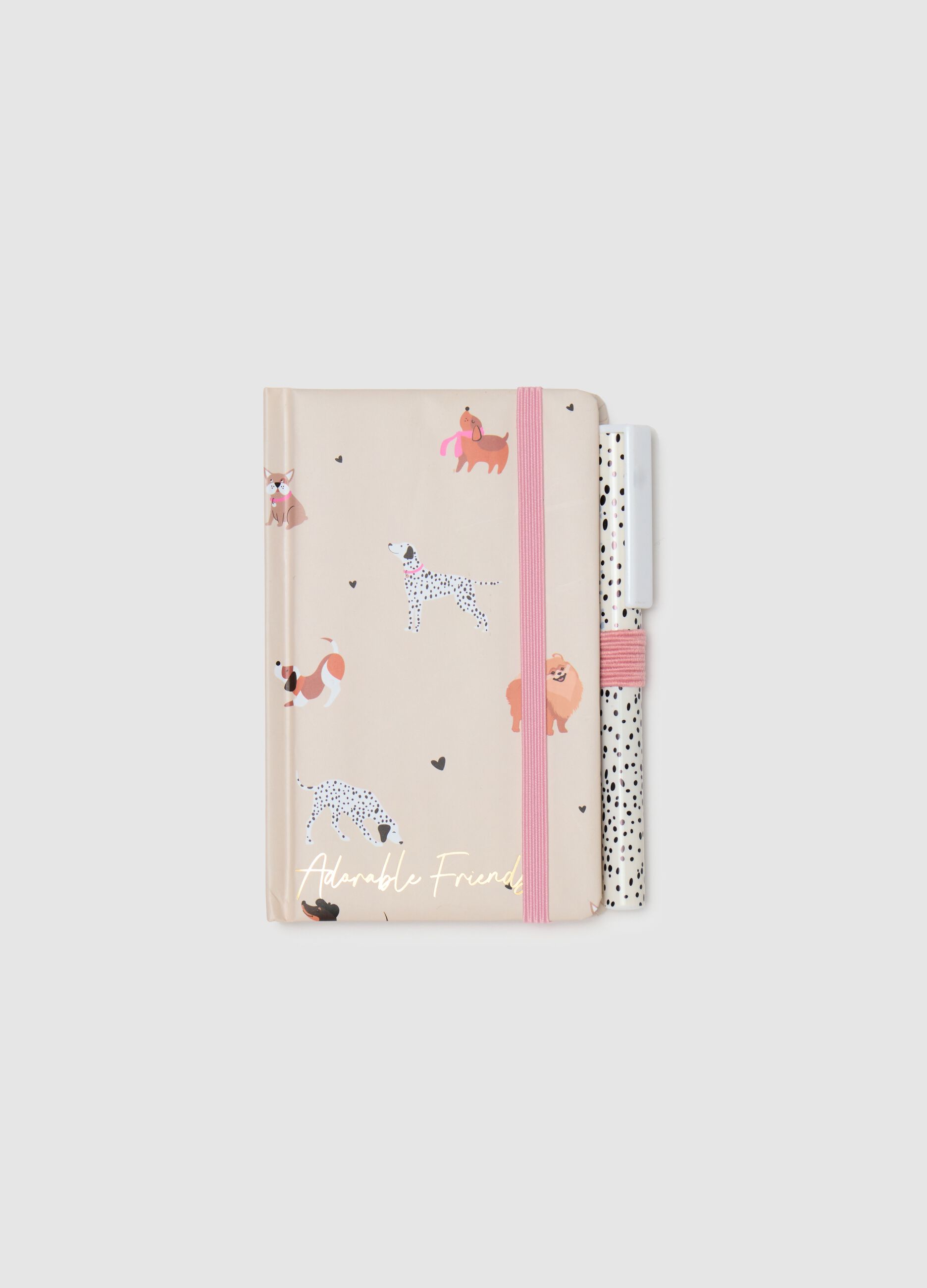Beige notebook and pen set with animal print