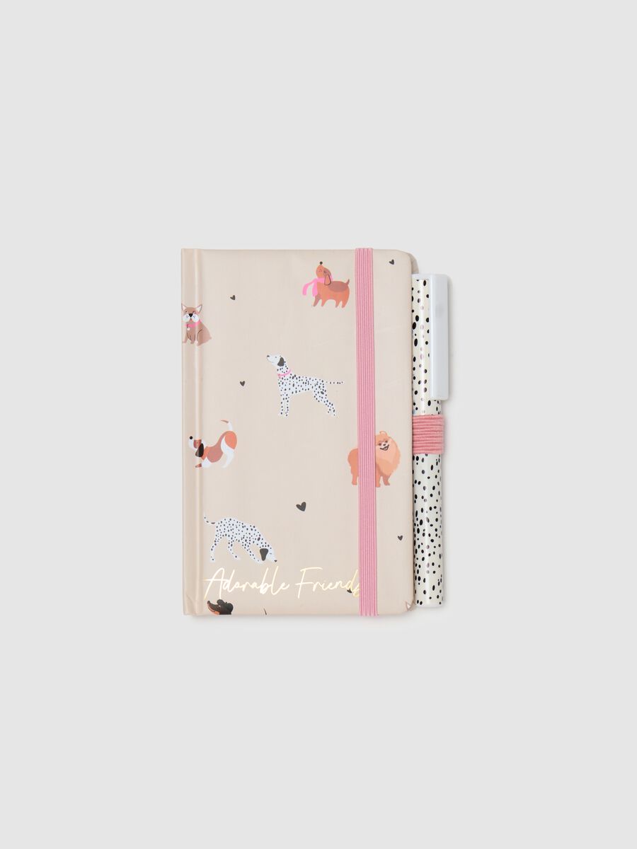 Beige notebook and pen set with animal print_0