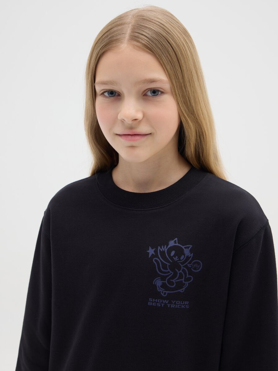 Black pure cotton girl’s sweater regular fit with round neckline_2