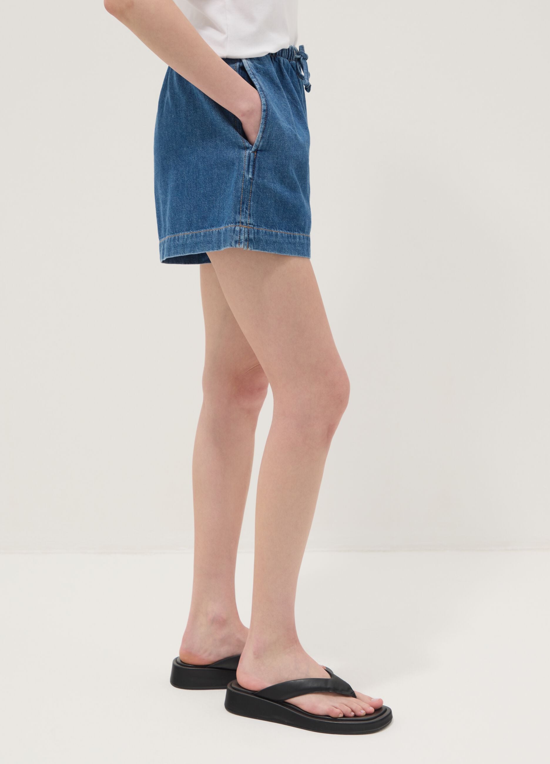 Blue pure cotton denim shorts